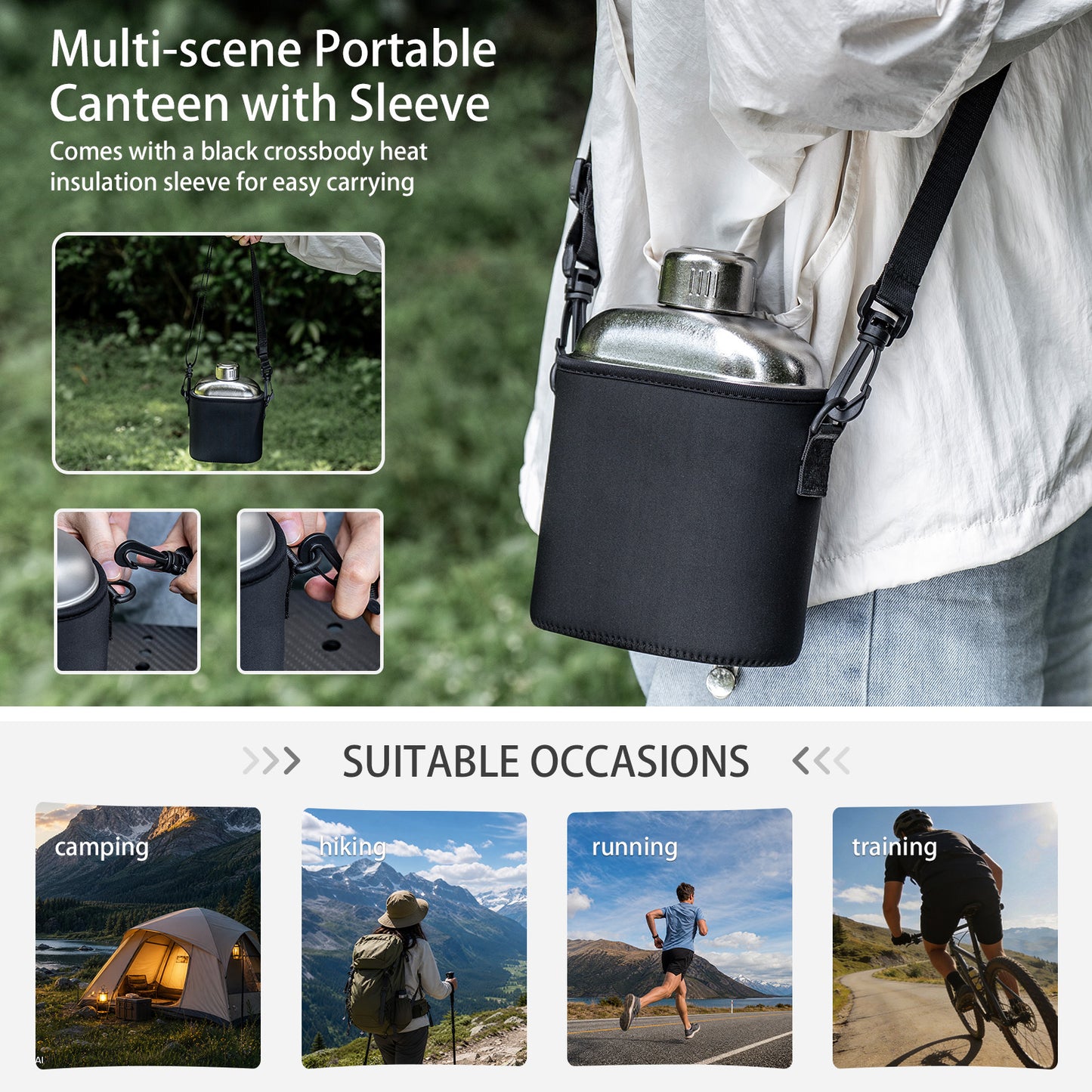 Boundless Voyage 1100ml TA1 Titanium Water Bottle – Single Wall Open-Fire Canteen with Leakproof Lid & Carry Sleeve for Camping & Outdoor Survival