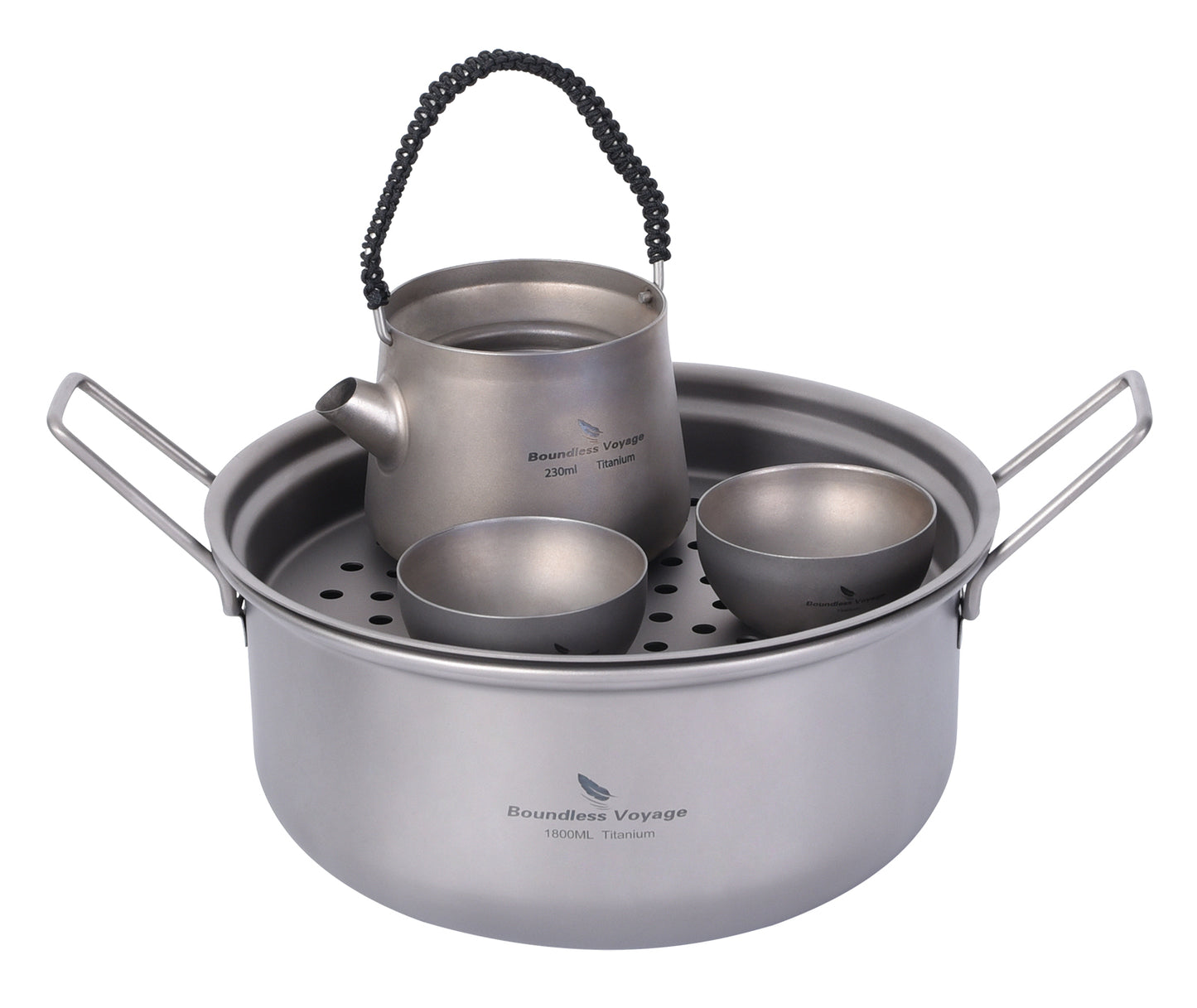 Boundless Voyage Titanium Steamer Pot Set with Lid – Ultralight Camping Stockpot & Steaming Kit, TA1 Titanium Outdoor Cookware for Backpacking, Hiking & Healthy Cooking