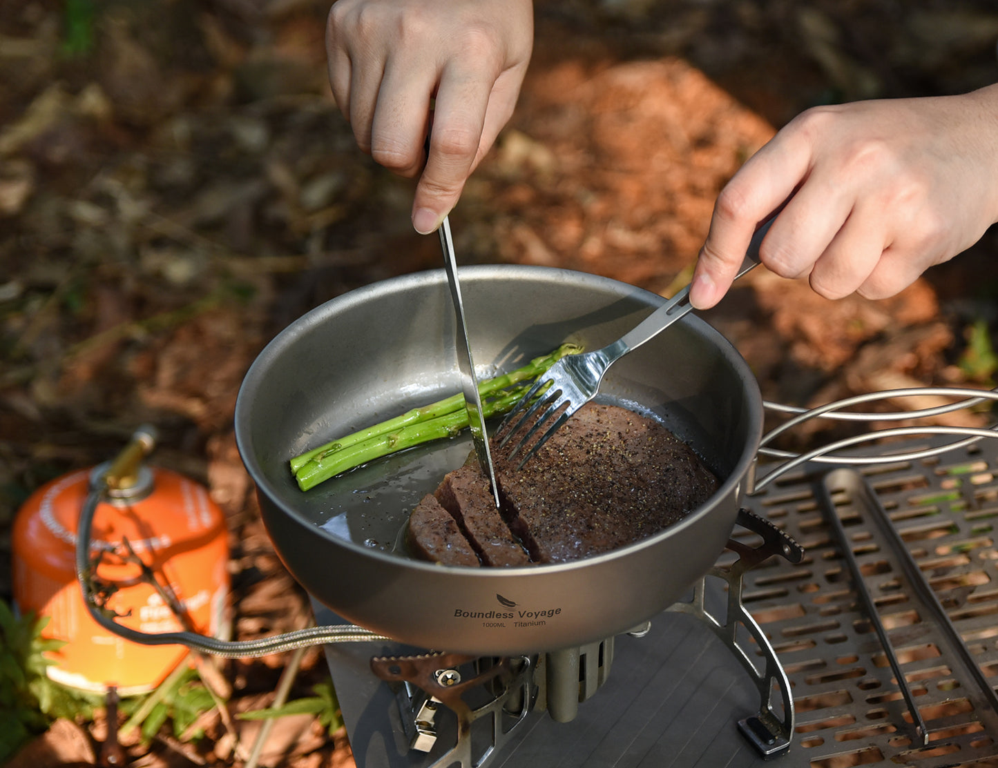Boundless Voyage Titanium Frying Pan with Folding Handles & Lid – Ultralight Outdoor Camping Skillet & Griddle | Durable, Portable & Eco-Friendly Tableware