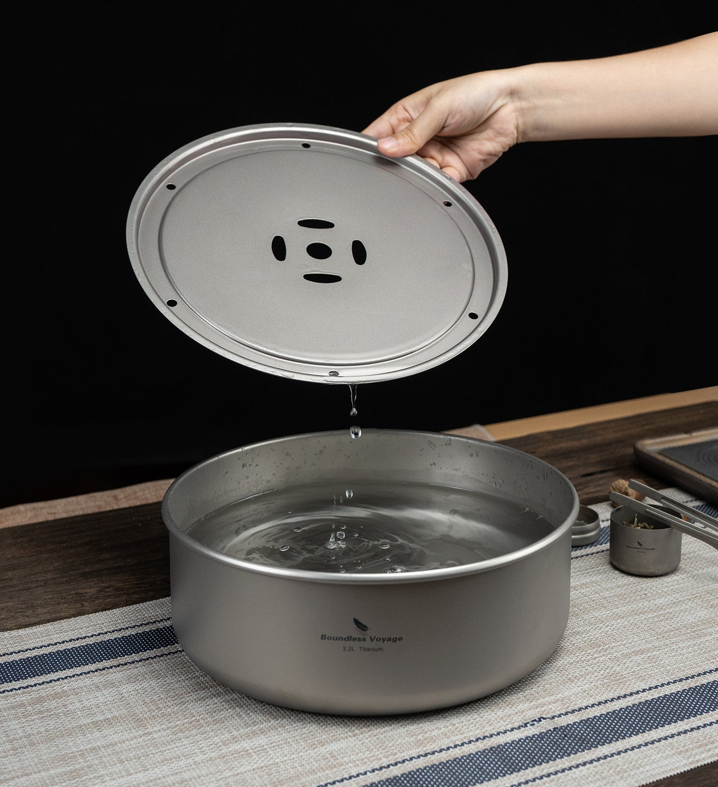 Boundless Voyage Titanium Tea Tray with Drainage – Portable Tea & Coffee Serving Tray for Travel, Home, Office & Outdoor Brewing