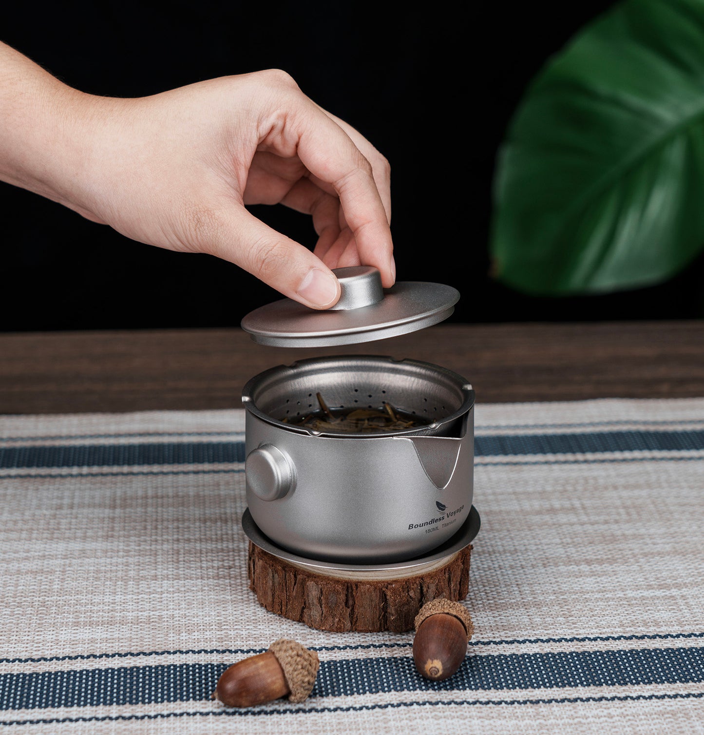 Boundless Voyage 180ml Titanium Double-Layer Tea Set | 136g Ultralight Teapot with 3pcs 30ml Anti-Scald Cups | Stackable Travel Tea Maker for Camping