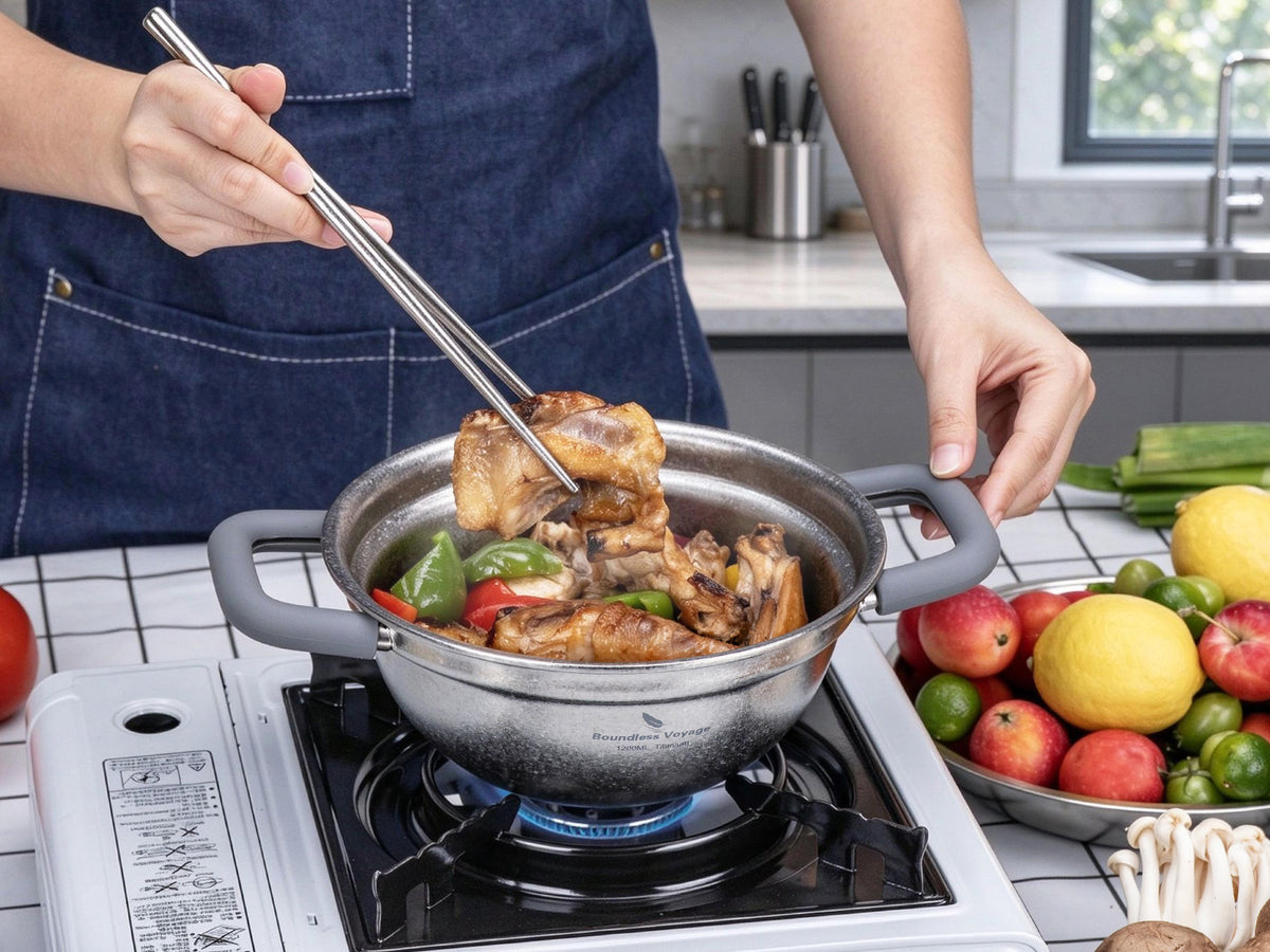 Boundless Voyage 1200ml Pure Titanium Cooking Pot with Lid – 1.2L Non-Coated Soup Pot for Camping, Hot Pot & Home Cooking