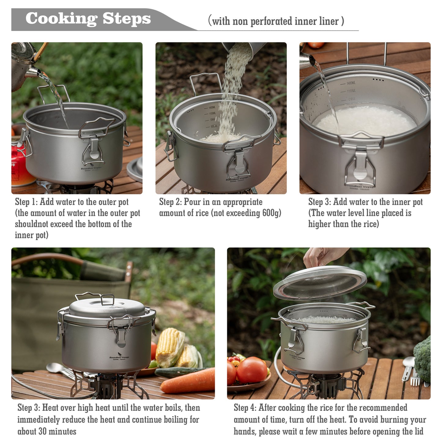 Boundless Voyage 3.2L Titanium Rice Cooker Set – Ultralight Camping Pot with Non-Porous Inner Liner for Outdoor Cooking