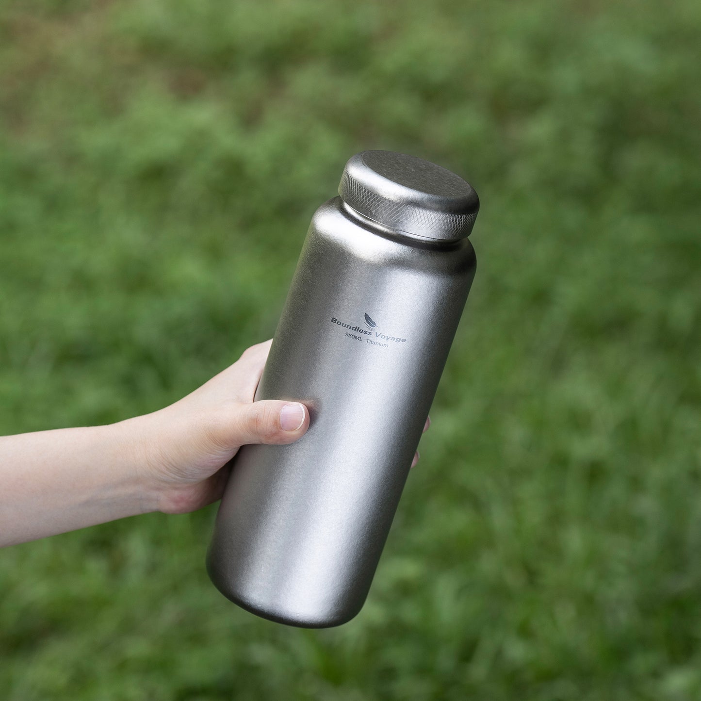 Boundless Voyage 950ml Titanium Water Bottle with Lids – TA1 Ultralight Wide Mouth Canteen for Hiking, Camping & Travel