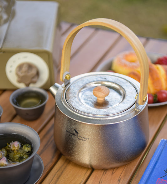 Boundless Voyage 800ml Crystallized Titanium Kettle | Ultralight Teapot with Anti-Scald Wooden Handle | Premium Tea & Coffee Pot for Camping