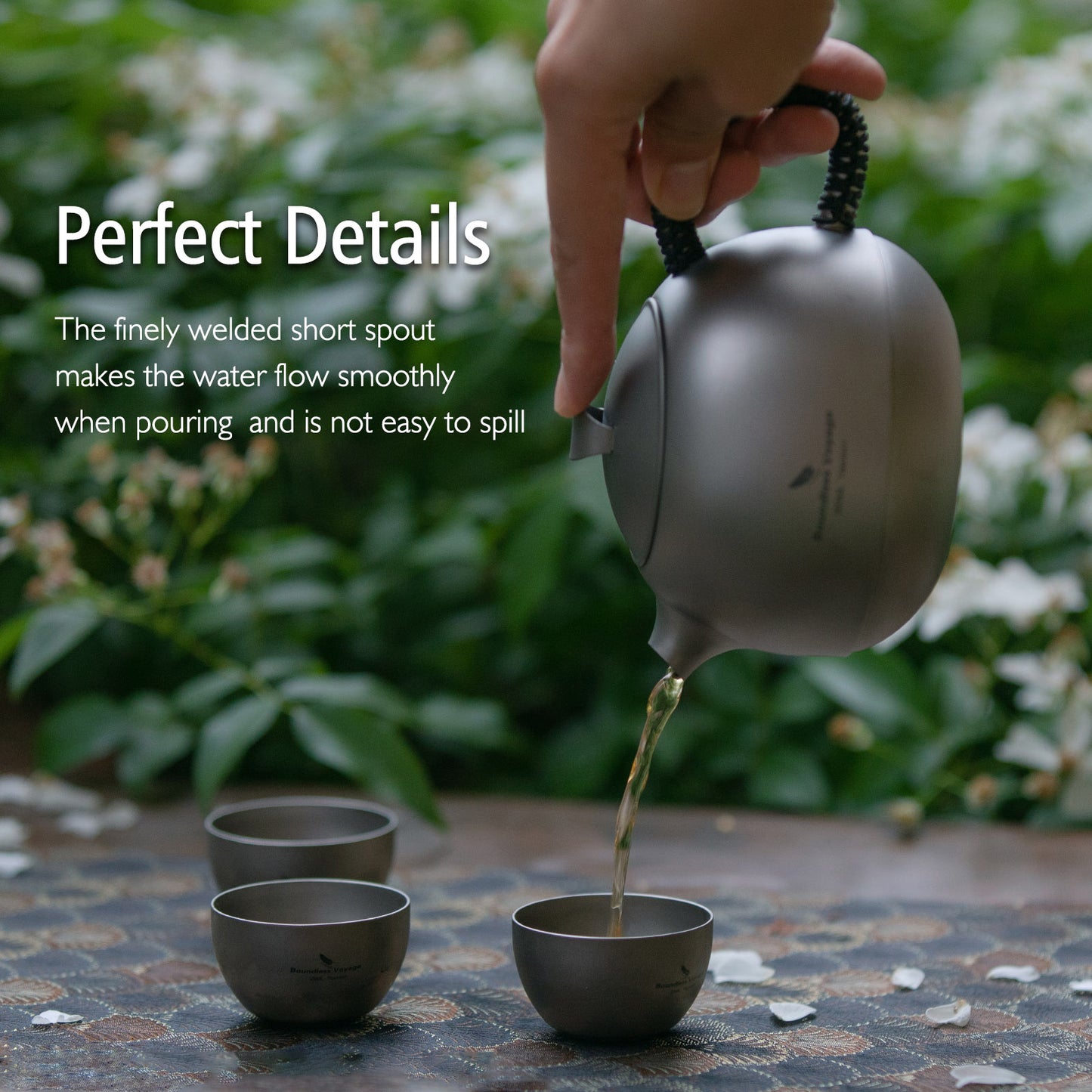 Boundless Voyage Titanium Kung Fu Tea Set | 380ml Kettle & 3PCS 25ml Cups | Anti-Scald Ultralight Tea Maker for Camping, Hiking & Travel
