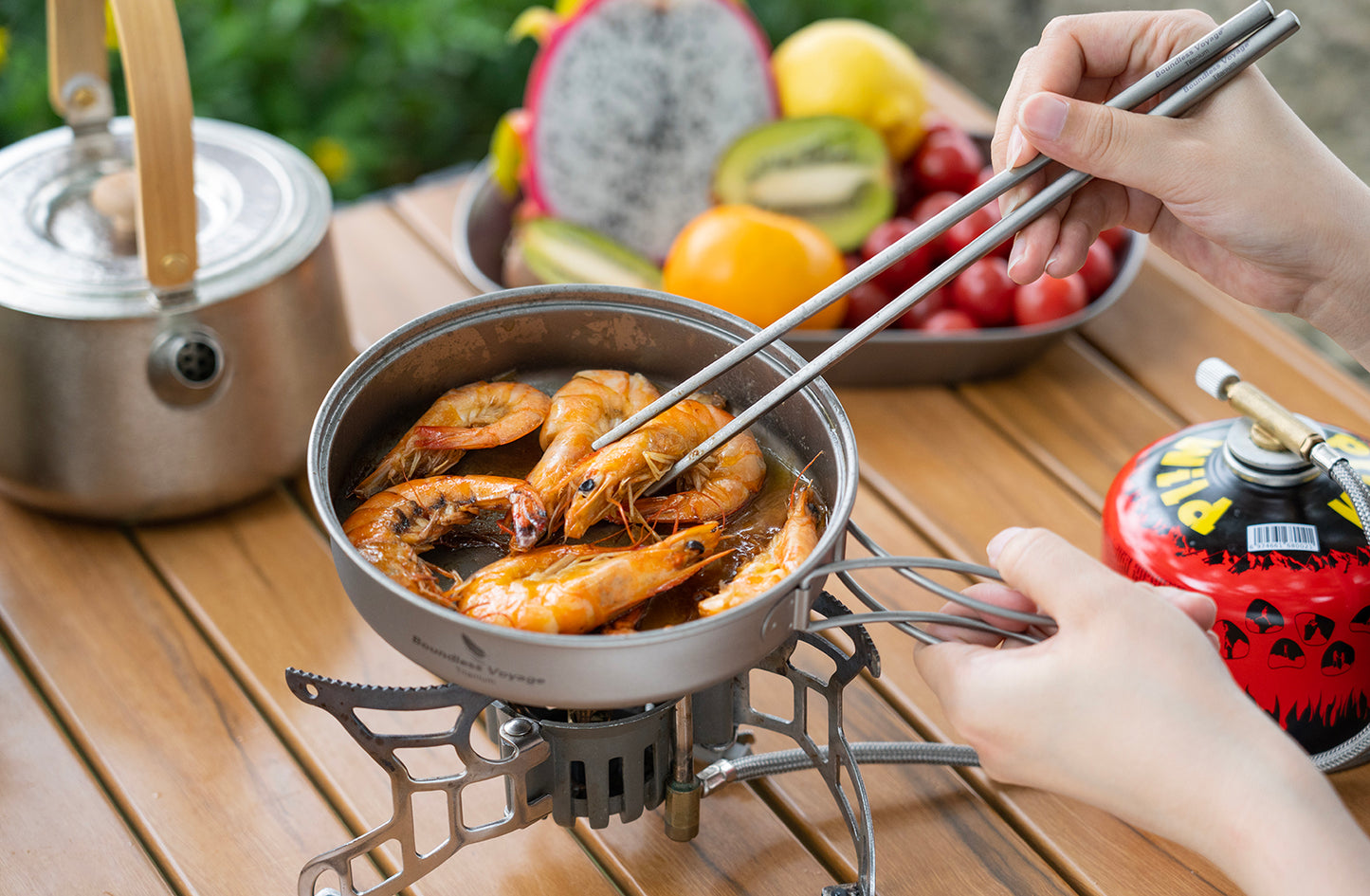 Boundless Voyage TA1 Titanium Pot & Pan Set 500ml + 1000ml with Lid – Ultralight Camping Cookware with Folding Handles for Hiking, Picnic & Outdoor Cooking