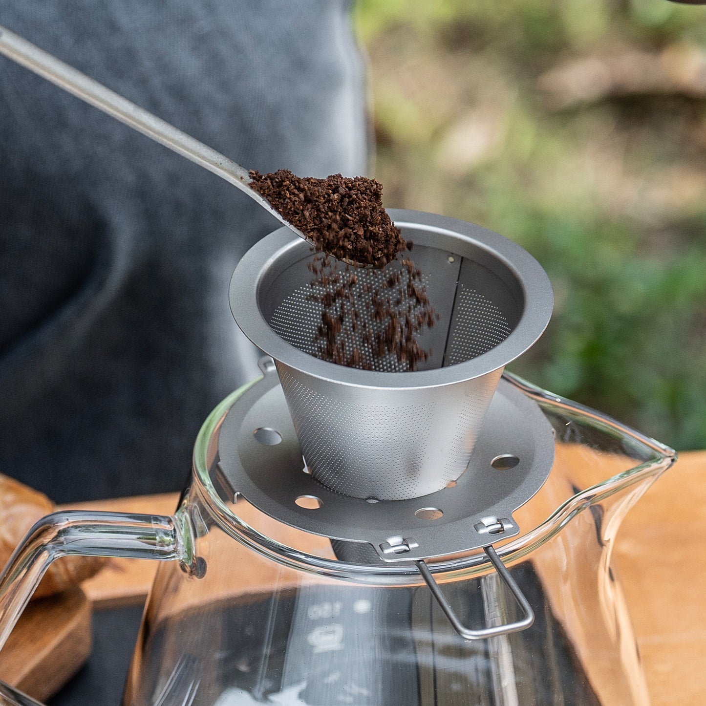 Boundless Voyage Pour Over Coffee Dripper,Titanium Coffee Filter With Foldable Holder Metal Cone Filter Paperless Reusable Portable for Home, Work, Outdoor Travel, Camping