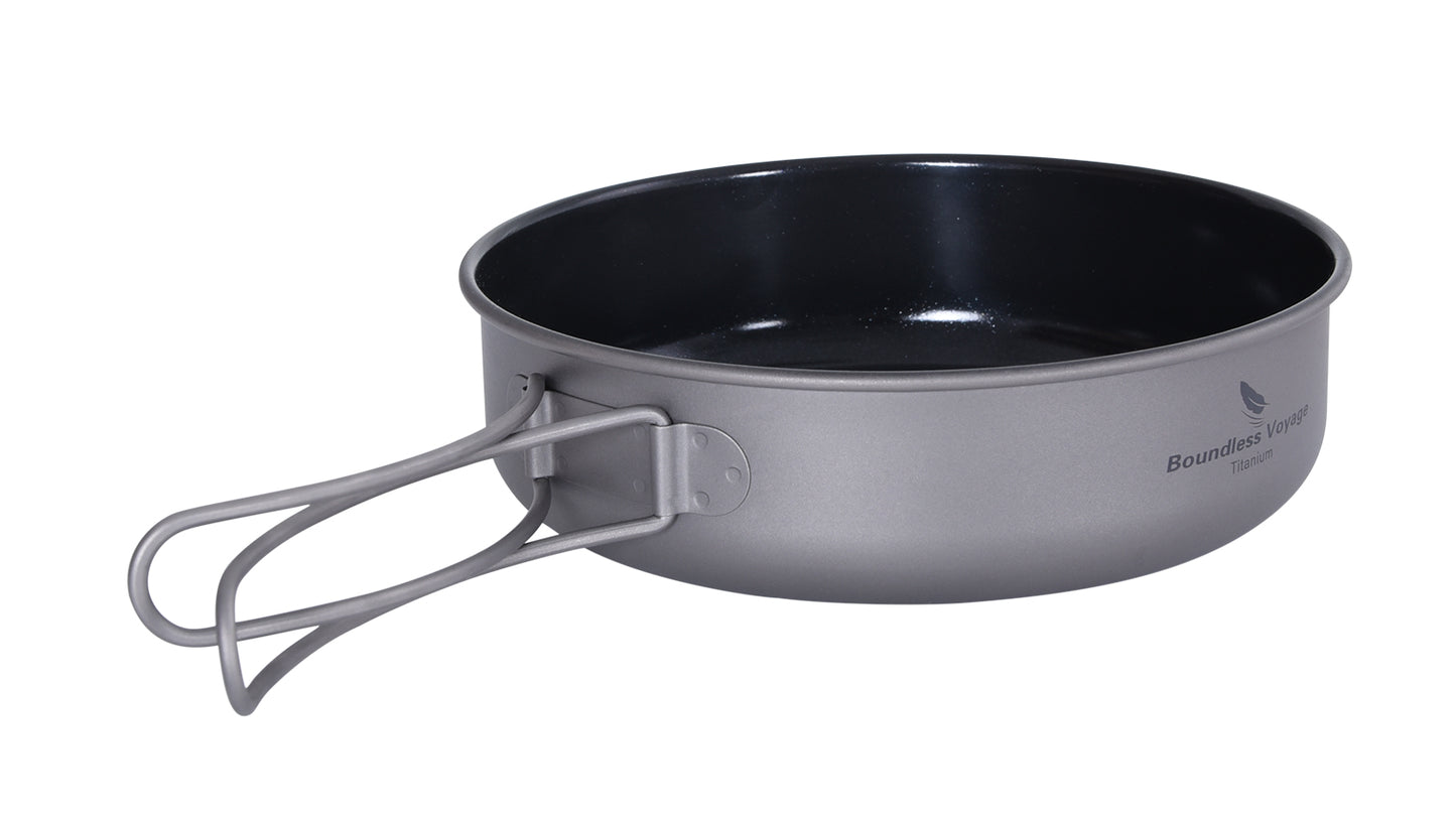 Boundless Voyage Titanium Non-stick Frying Pan with Ceramic Coating – Folding Handle | Ultralight Outdoor Camping, Picnic & Hiking Skillet | Durable, Portable & Eco-Friendly Tableware