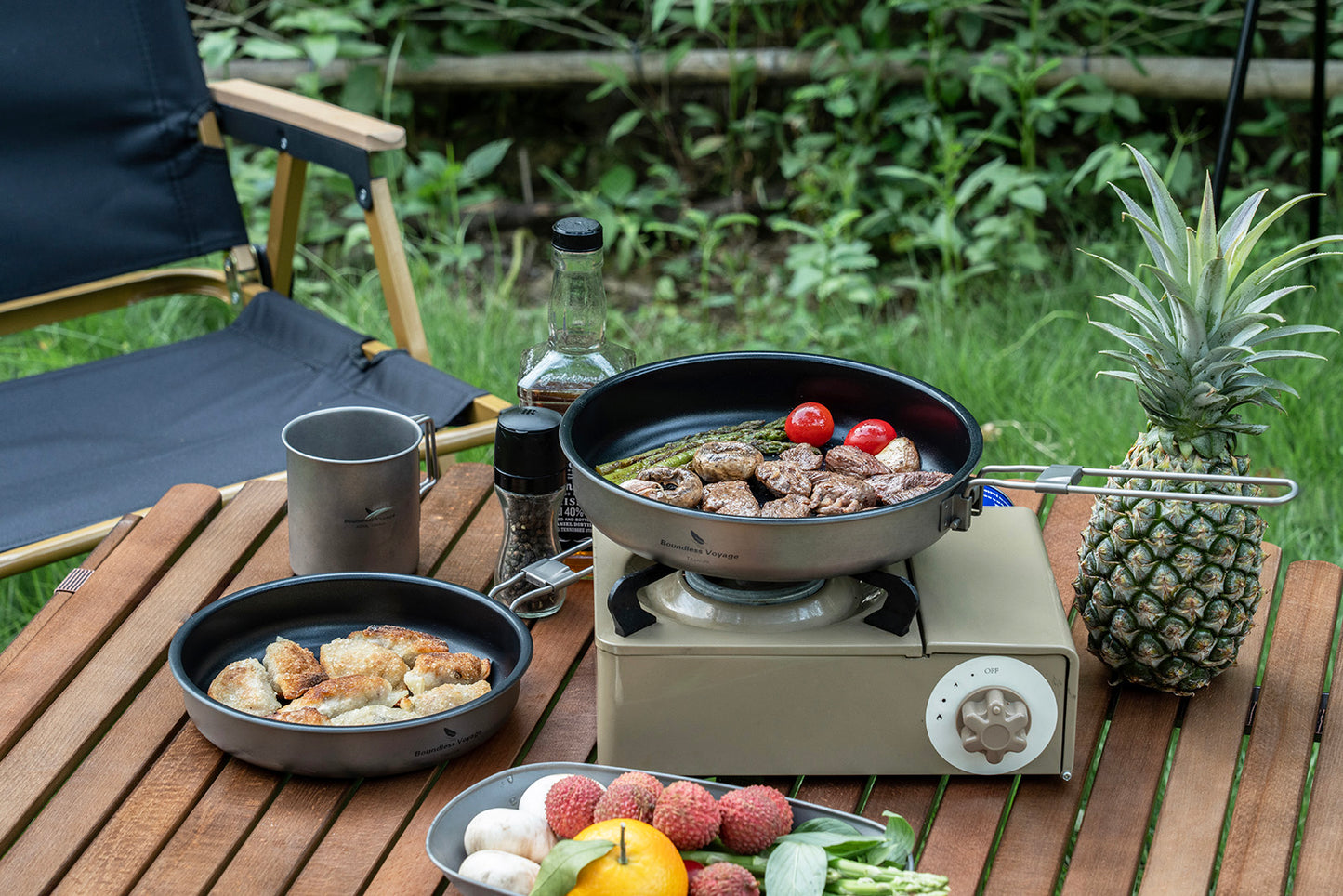 Boundless Voyage Titanium Non-Stick Frying Pan – Ultralight Camping Skillet with Folding Handle