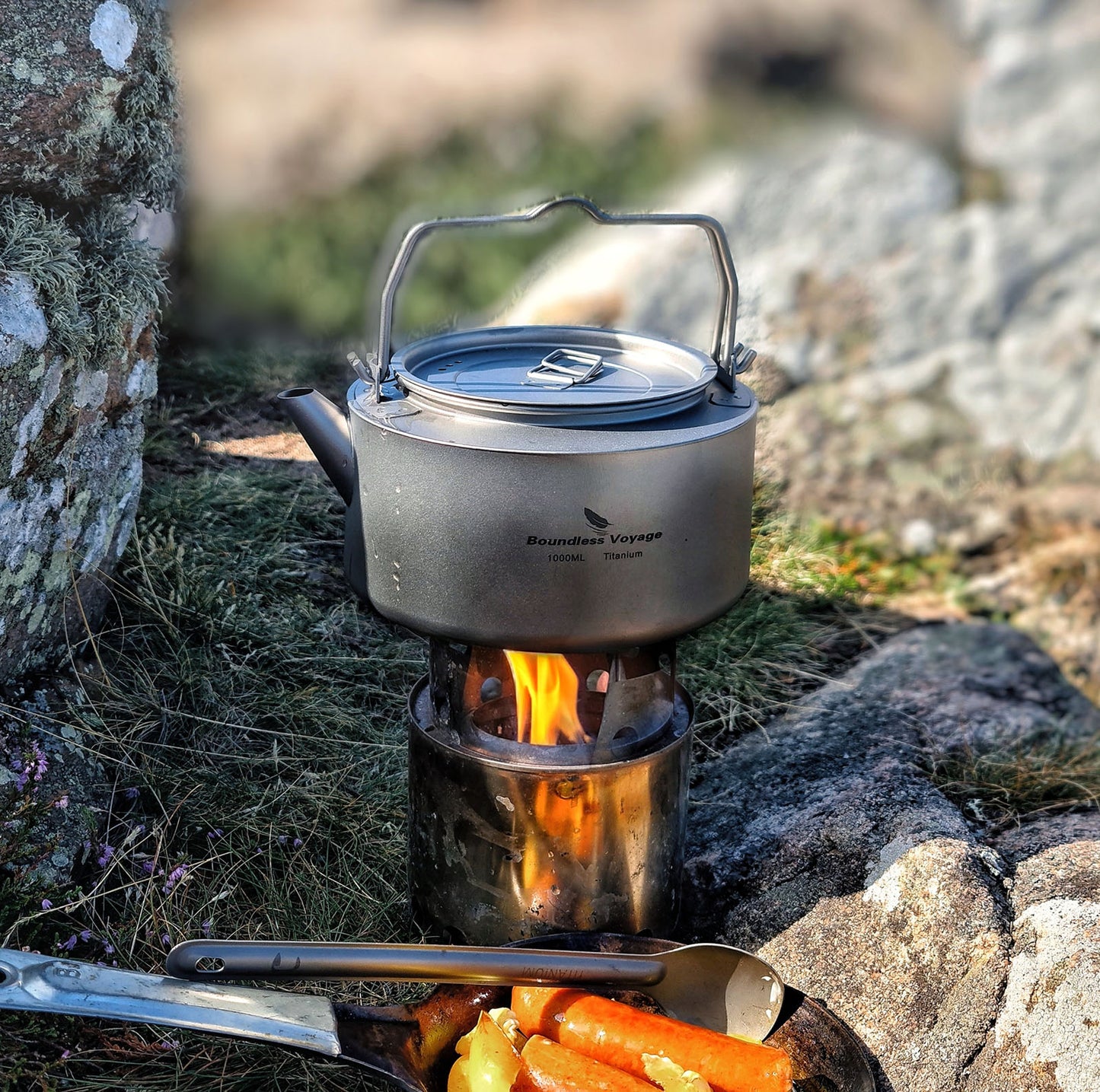 Boundless Voyage 1L Titanium Camping Kettle with Filter – Ultralight Large-Capacity Outdoor Teapot with Folding Handle