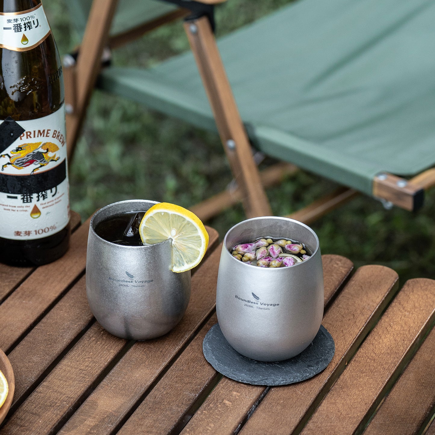 Boundless Voyage Titanium Double-Wall Cup – Ultralight TA1 Camping Coffee Mug for Travel, Hiking & Outdoor Use
