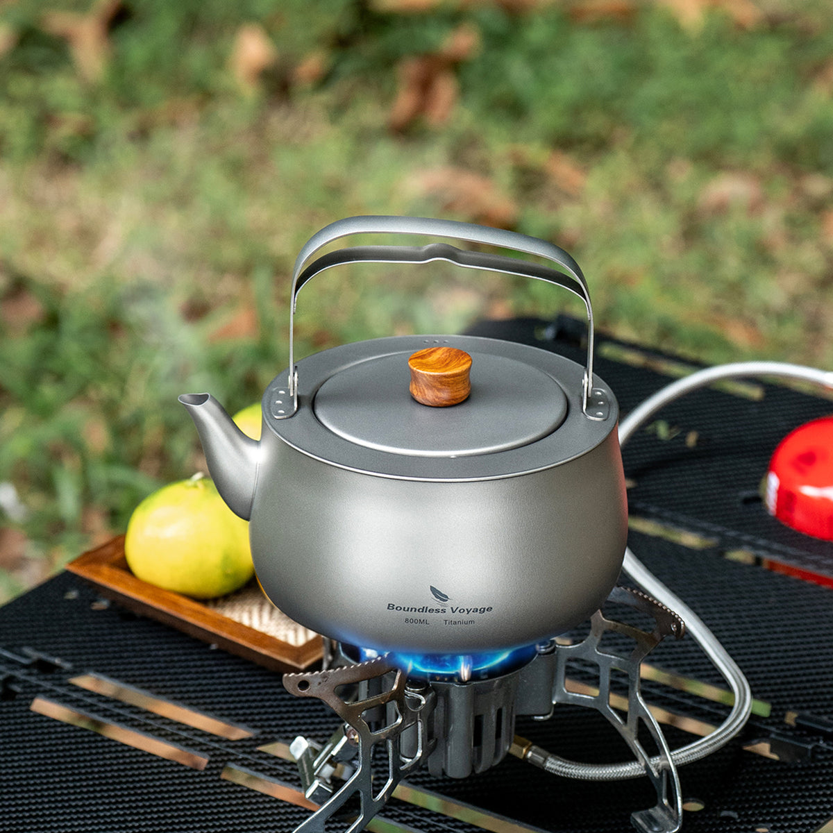 Boundless Voyage 800ml Titanium Camping Kettle – Ultralight Water Boiler with Folding Handle & Wooden Knob for Backpacking, Hiking & Outdoor Cooking