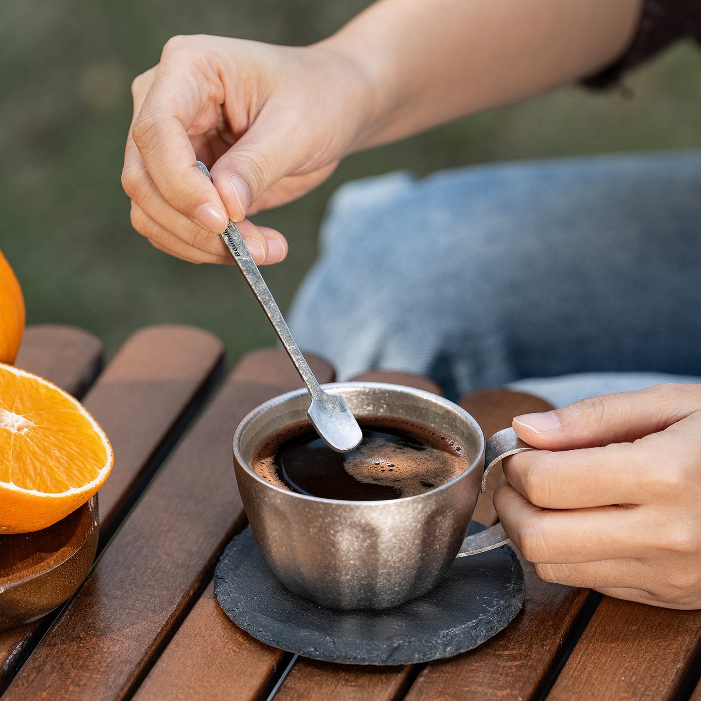 Boundless Voyage 120ml Titanium Double-Wall Espresso Cup with Coffee Spoon – Ultralight, Heat-Insulated Coffee Cup with Fixed Handle for Home Barista, Office, Travel & Camping