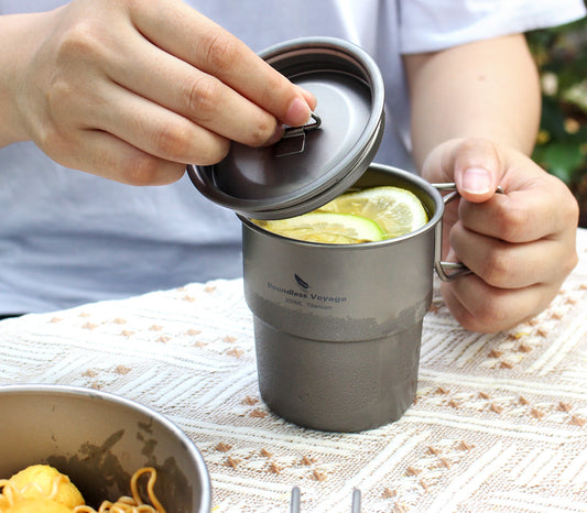 Boundless Voyage 250ml Titanium Cup with Lid | Ultralight Single-Wall Mini Mug | Compact Portable Coffee & Tea Cup for Hiking, Backpacking & Solo Camping