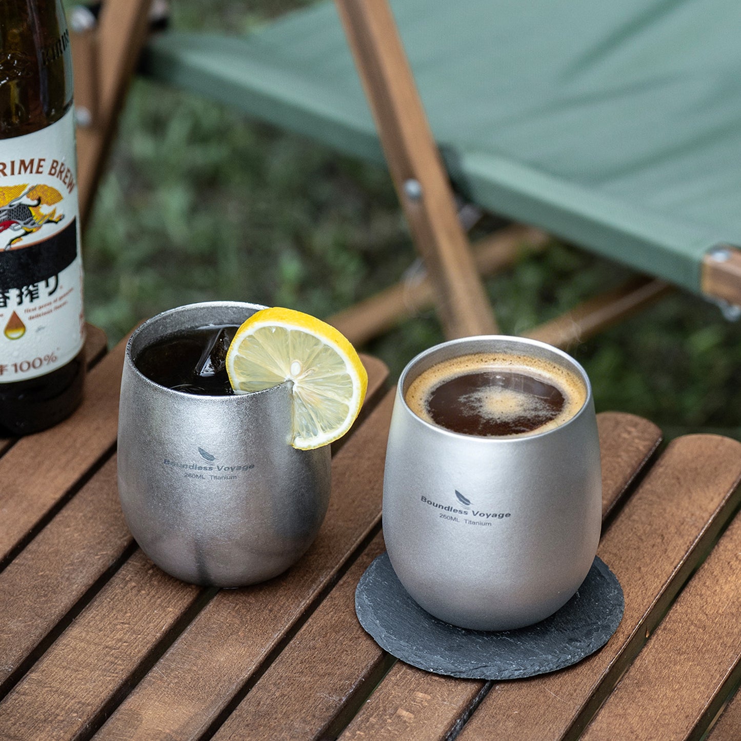 Boundless Voyage Titanium Double-Wall Cup – Ultralight TA1 Camping Coffee Mug for Travel, Hiking & Outdoor Use