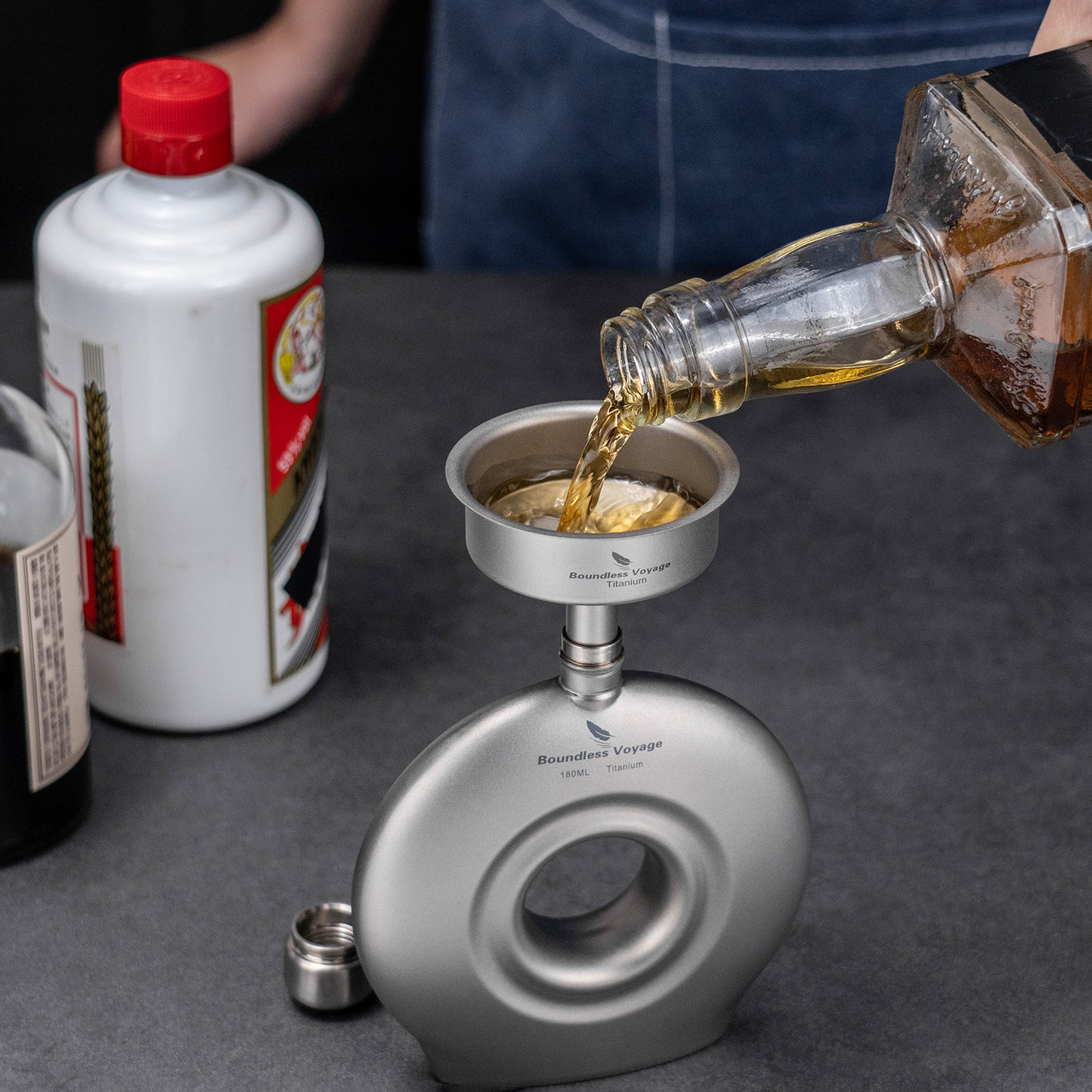 Boundless Voyage Titanium Funnel with Removable Strainer | Multi-Use Food-Grade Kitchen Tool | Mini Liquid, Oil & Powder Filter for Filling Flasks, Bottles & Jars | Ultralight & Rust-Proof