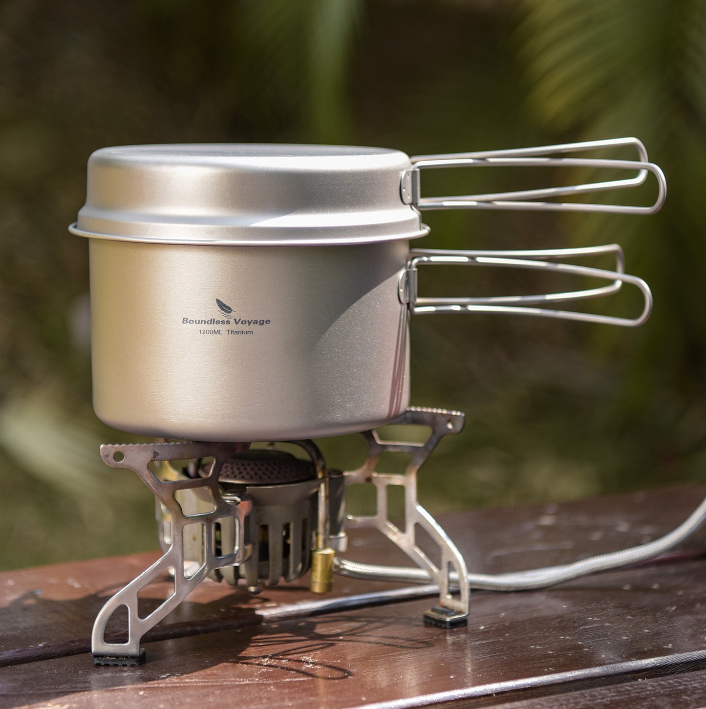 Boundless Voyage Titanium Pot & Frying Pan Set 1200ml – Ultralight Camping Cookware, Nesting TA1 Titanium Cooking Set for Backpacking, Hiking & Outdoor Cooking
