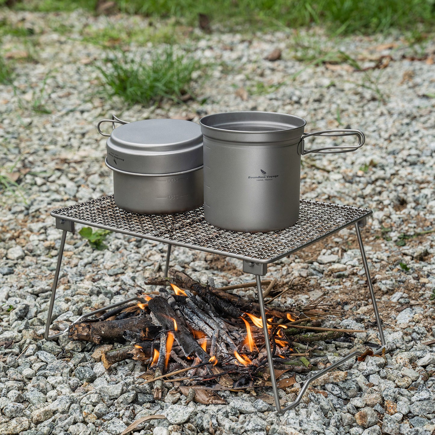 Boundless Voyage Titanium Cookware Set – Ultralight Camping Pot & Frying Pan 500ml + 1080ml, Nesting TA1 Titanium Cooking Set for Backpacking, Hiking & Outdoor Cooking