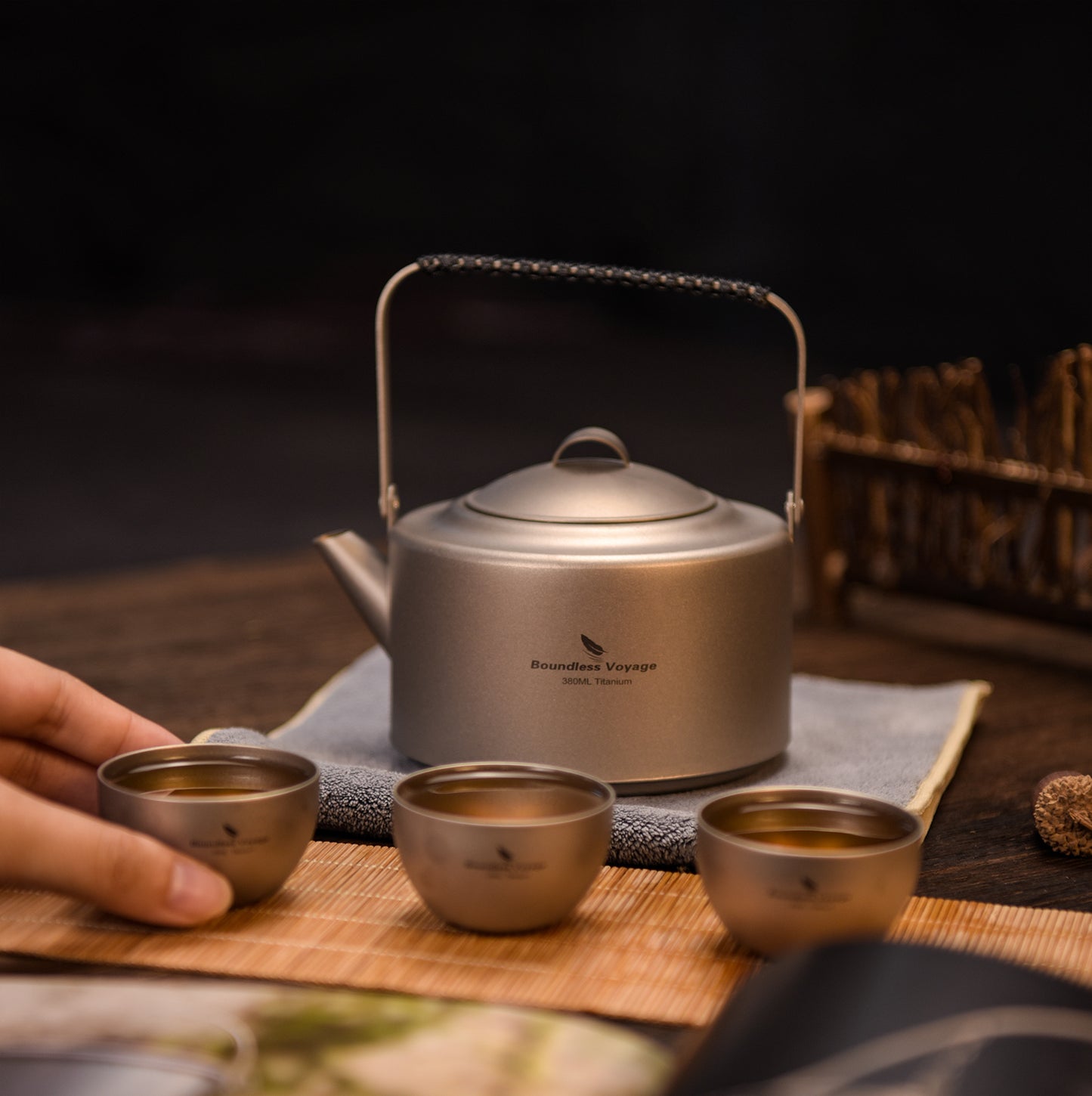 Boundless Voyage 450ml Titanium Teapot Set with 25ml Cup | 122g Ultralight Mini Kettle with Filter & Lifting Handle | Portable Tea Maker for Camping