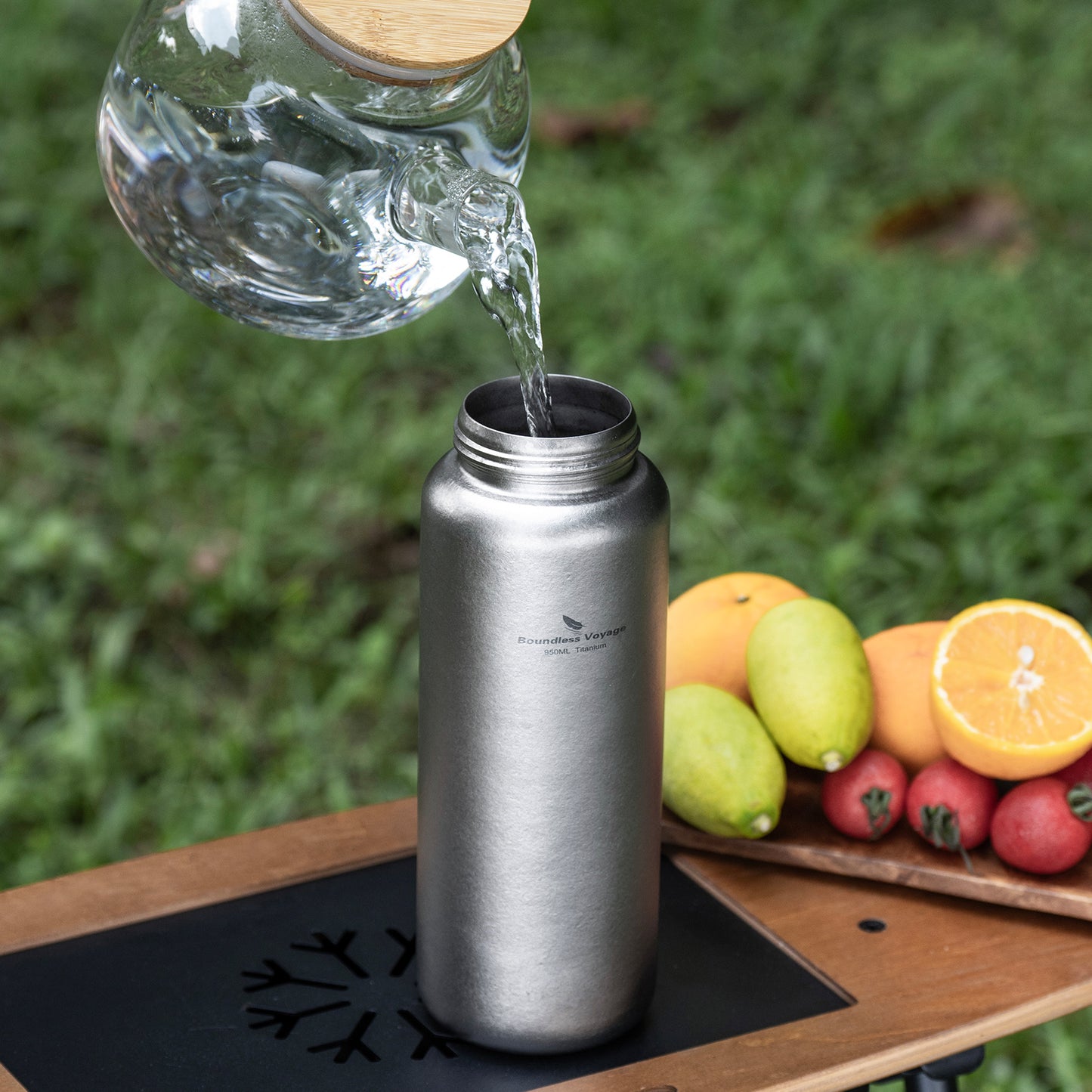 Boundless Voyage 950ml Titanium Water Bottle with Lids – TA1 Ultralight Wide Mouth Canteen for Hiking, Camping & Travel