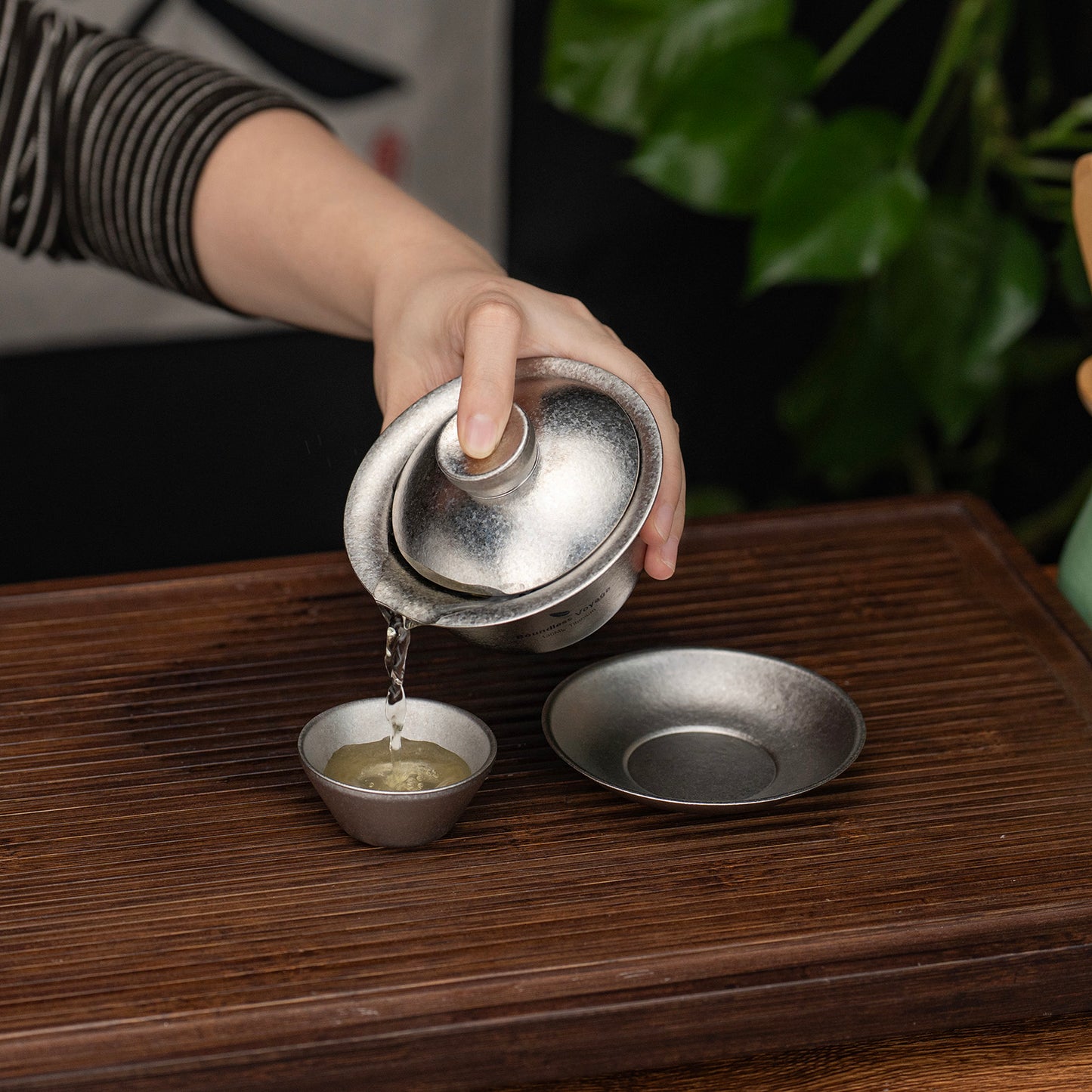 Boundless Voyage 130ml Crystallized Titanium Gaiwan Set | Ultralight 121g Chinese Kung Fu Tea Bowl | Double-Walled Anti-Scald Teacup with Lid & Saucer