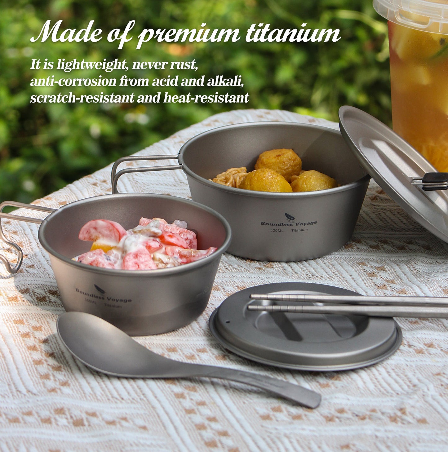 Boundless Voyage Titanium Sierra Cup Set with Lid – 350ml & 520ml Ultralight Camping Mug Bowls for Cooking & Outdoor Use