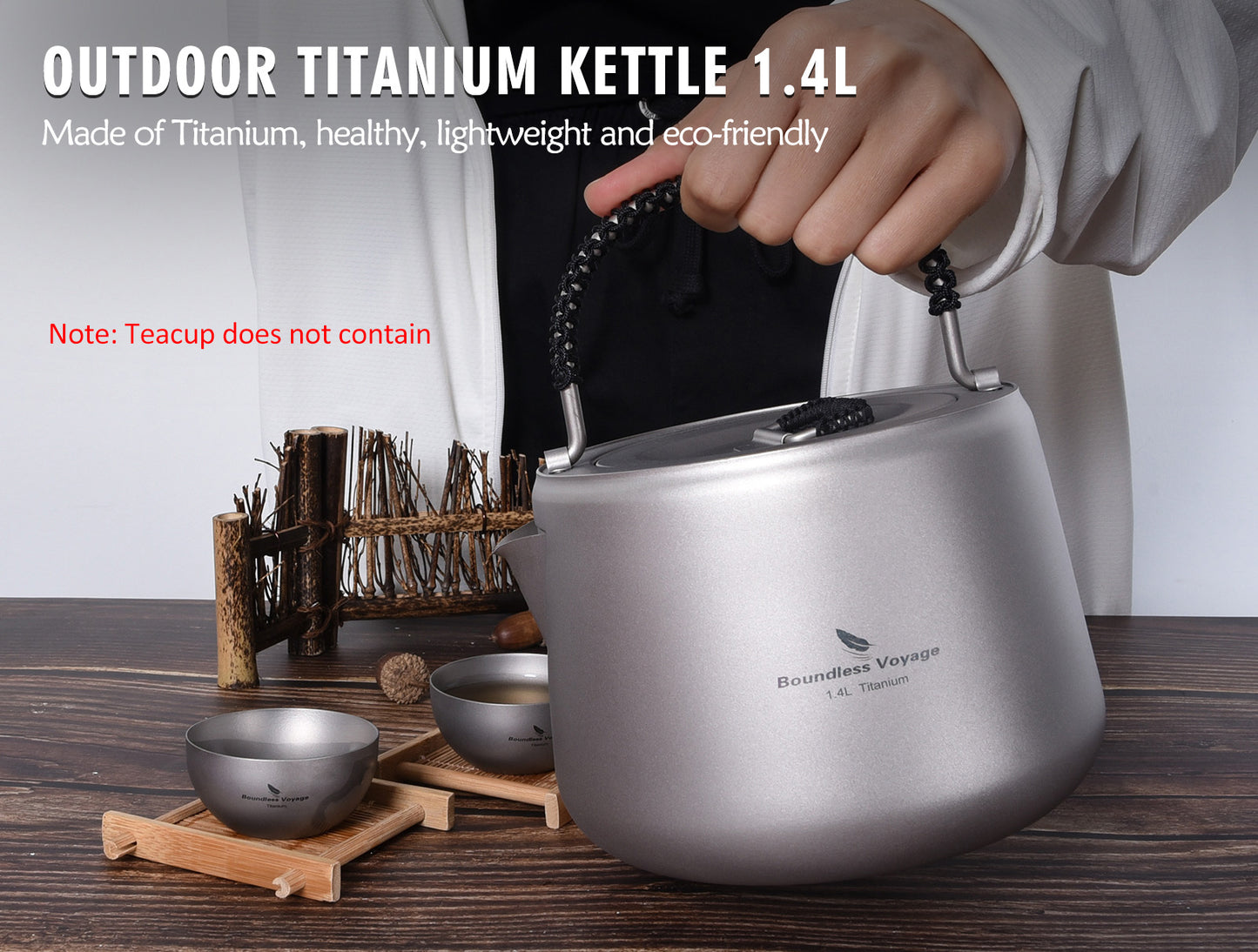 Boundless Voyage 1.4L Ultralight Titanium Kettle with Filter | Anti-Scald Handle & Lid | Perfect for Camping, Hiking, Tea & Coffee