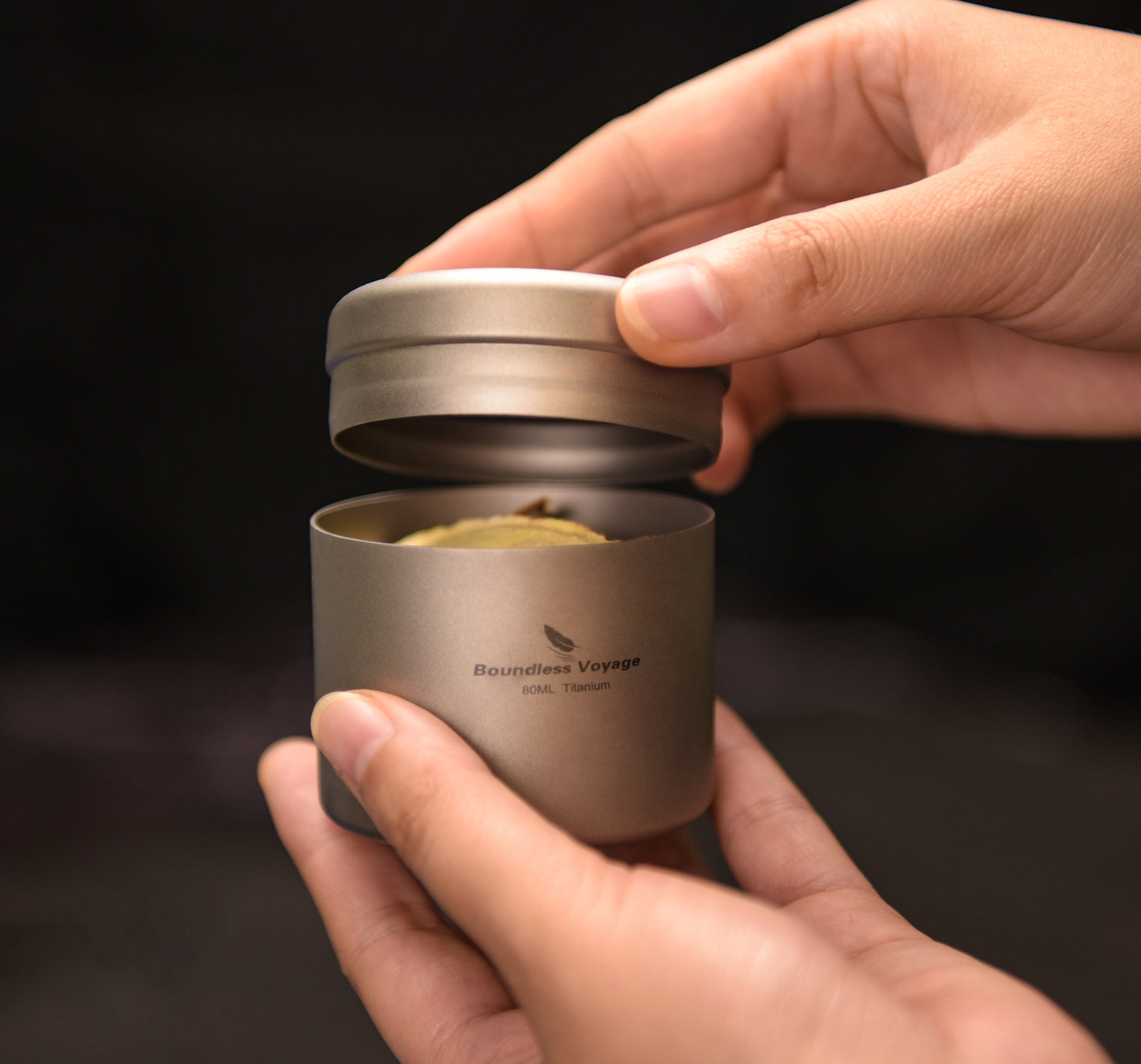Boundless Voyage 80ml Titanium Tea Caddy – Ultralight Portable Tea Canister for Loose Leaf Tea, Coffee, Spices, Sugar & Small Food Storage