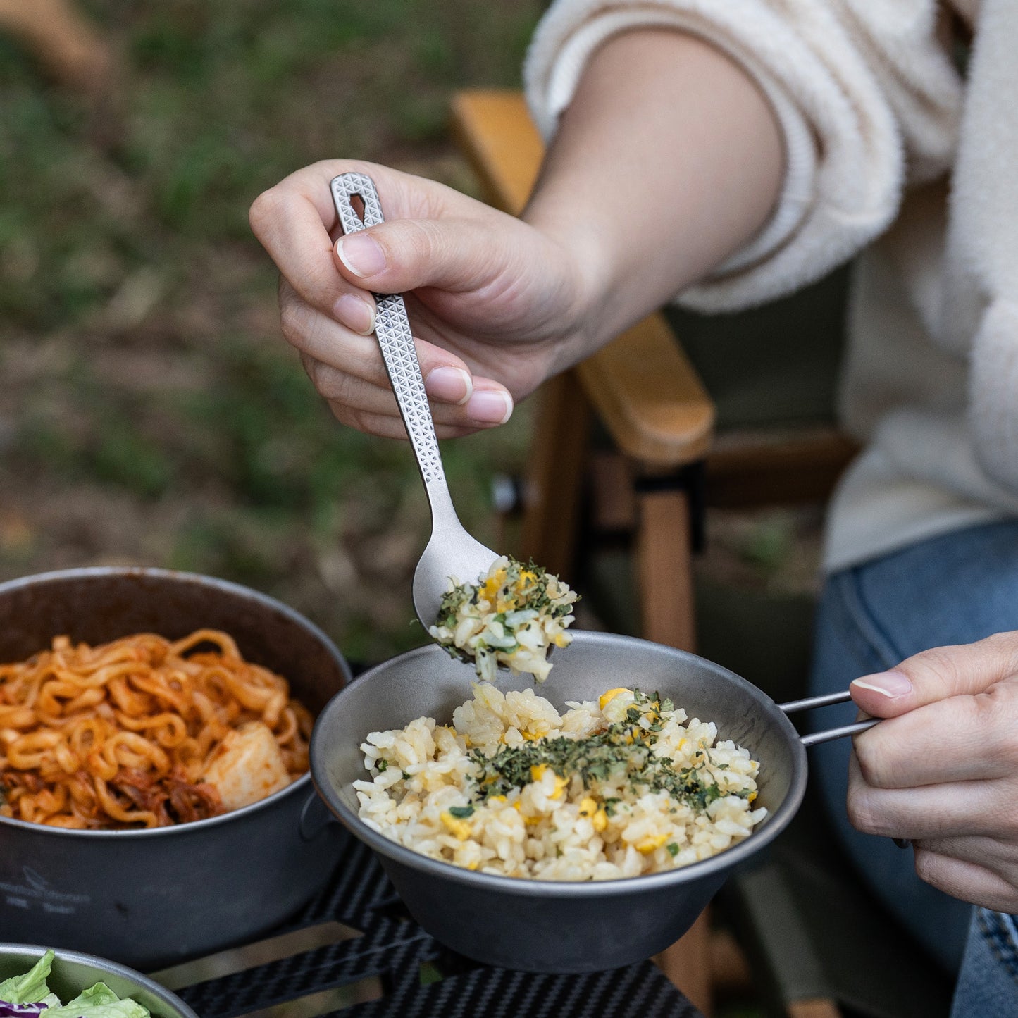 Boundless Voyage Titanium Chopsticks & Spork Set | Ultralight 2-in-1 Camping Cutlery | Non-Coated & Dishwasher Safe