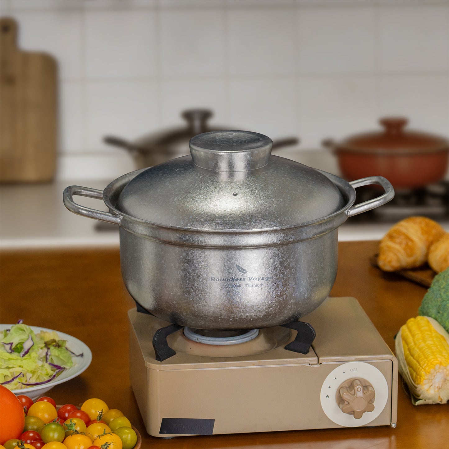 Boundless Voyage 3.5L Titanium Cooking Pot – Heavy-Duty Thick-Wall Stock Pot with Vented Lid for Home Kitchen & Outdoor Cooking