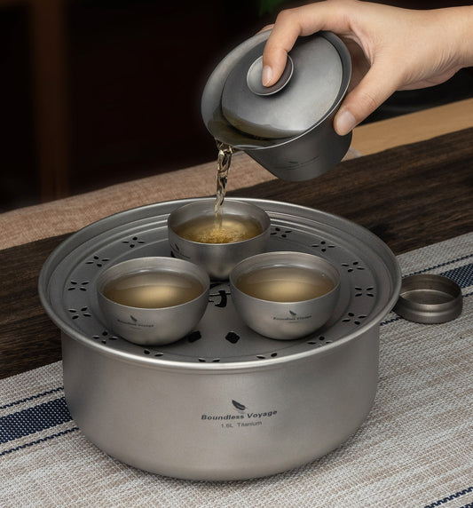 Boundless Voyage Titanium Tea Tray – Portable Gongfu Tea Board for Outdoor Tea Brewing, Camping, Travel & Car Tea Setup