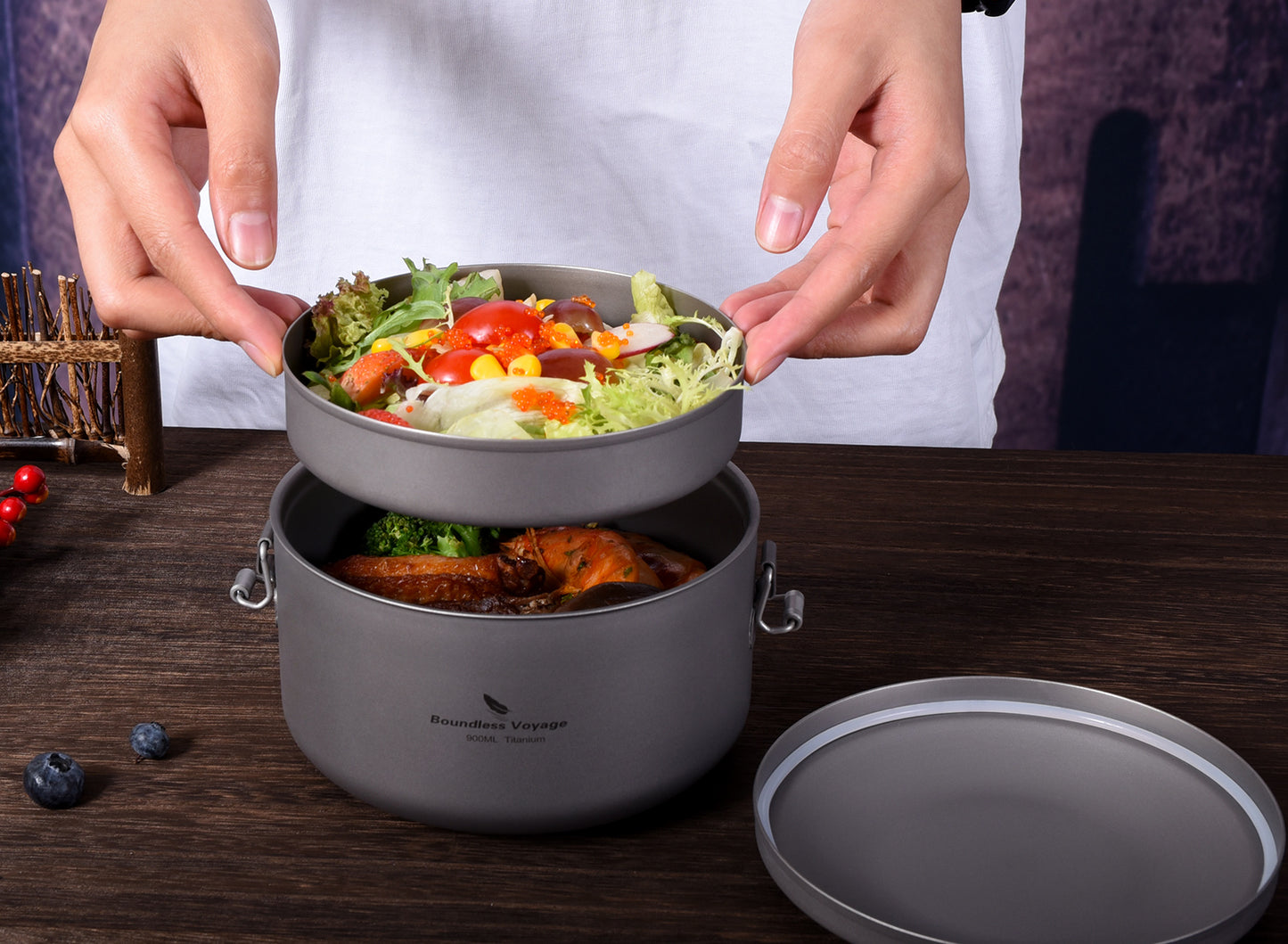 Boundless Voyage Titanium Lunch Box with Lid – Multi-Layer Bento Box for Salad, Soup & Daily Meals | Uncoated, Lightweight & Durable