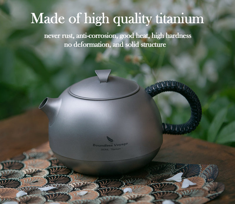 Boundless Voyage 380ml Titanium Teapot | Anti-Scald Handle & Lid | Ultralight 117g Mini Kettle for Camping, Coffee & Tea Maker