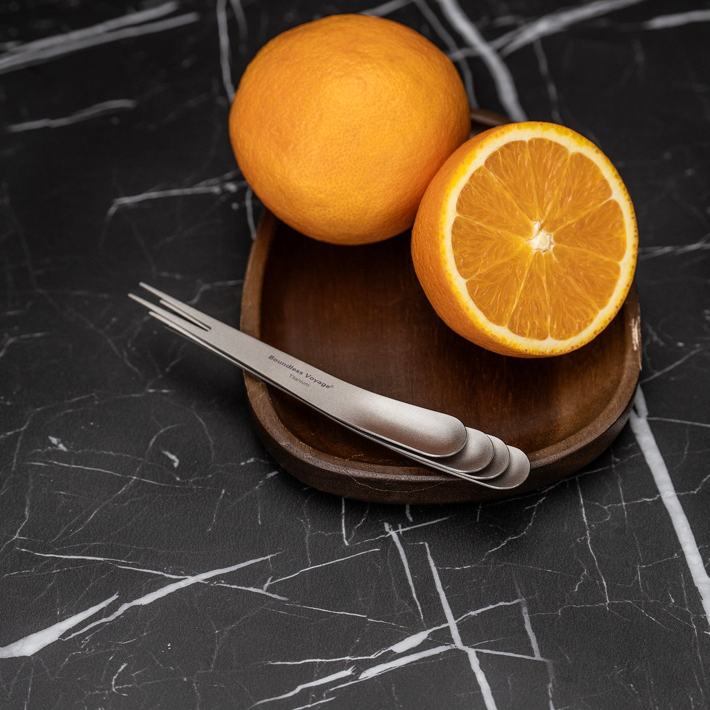 Boundless Voyage Titanium Dual-Use Fork & Spoon Set – 5pcs Ultralight Camping Cutlery with Drawstring Bag for Fruits, Coffee, Ice Cream & Travel