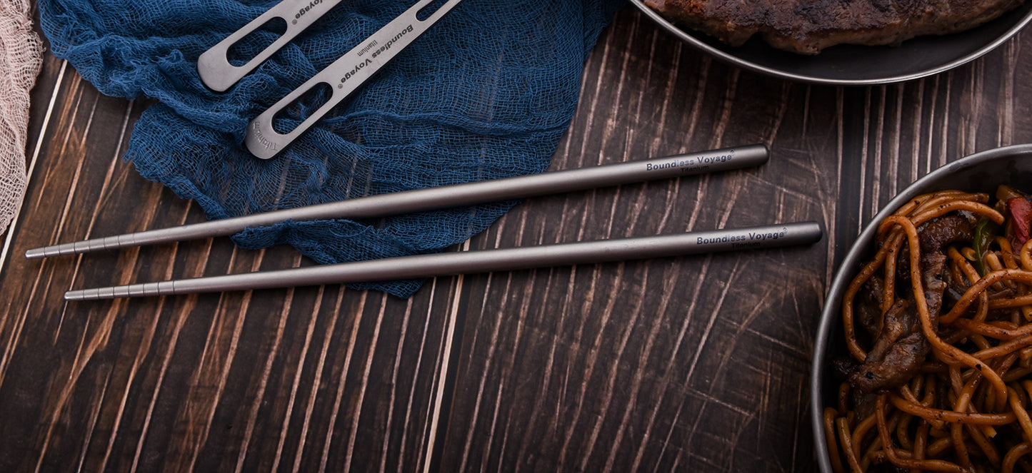 Boundless Voyage Titanium Round Chopsticks 23cm – Ultralight Reusable Eco-Friendly Cutlery for Home, Camping & Travel