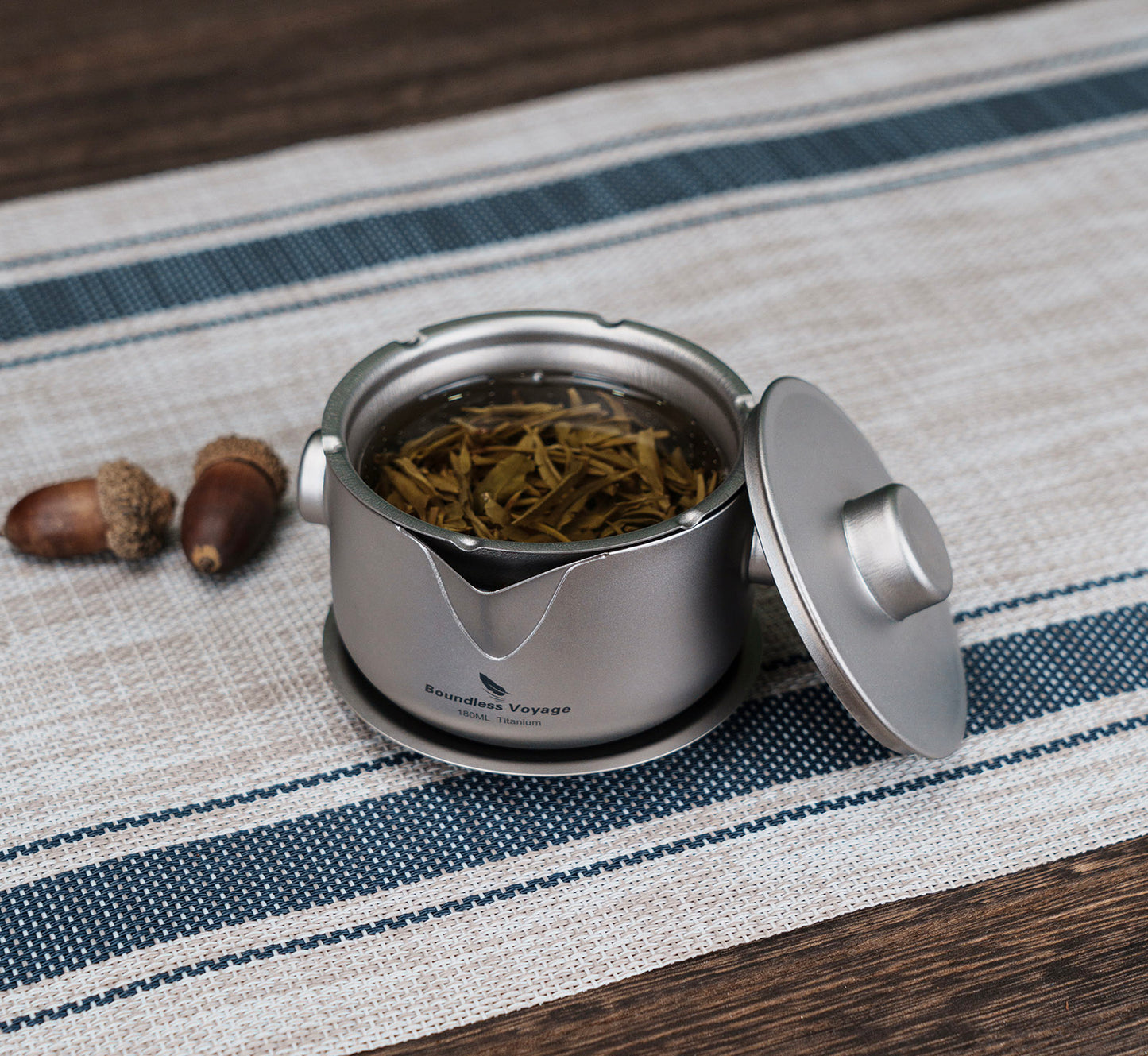 Boundless Voyage 180ml Titanium Double-Layer Tea Maker | 136g Ultralight Stackable Teapot with Filter | Anti-Scald Travel Tea Mug & Tray