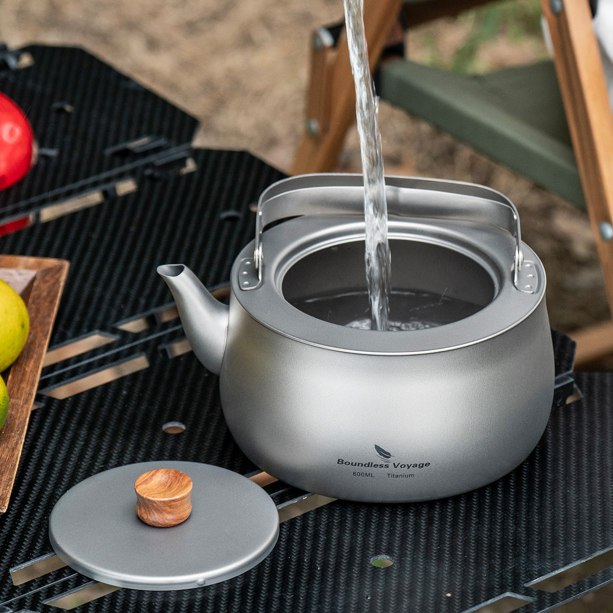 Boundless Voyage 800ml Titanium Camping Kettle – Ultralight Water Boiler with Folding Handle & Wooden Knob for Backpacking, Hiking & Outdoor Cooking
