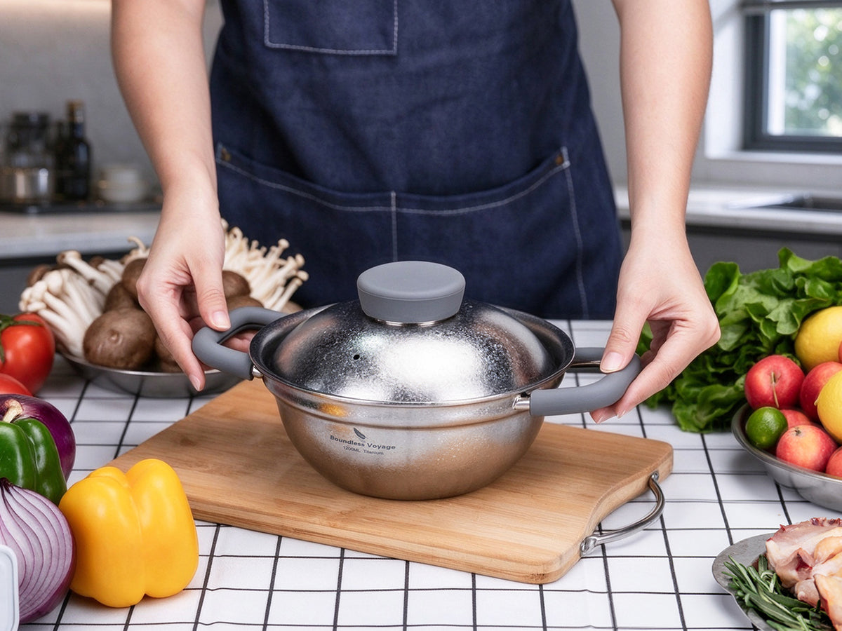 Boundless Voyage 1200ml Pure Titanium Cooking Pot with Lid – 1.2L Non-Coated Soup Pot for Camping, Hot Pot & Home Cooking