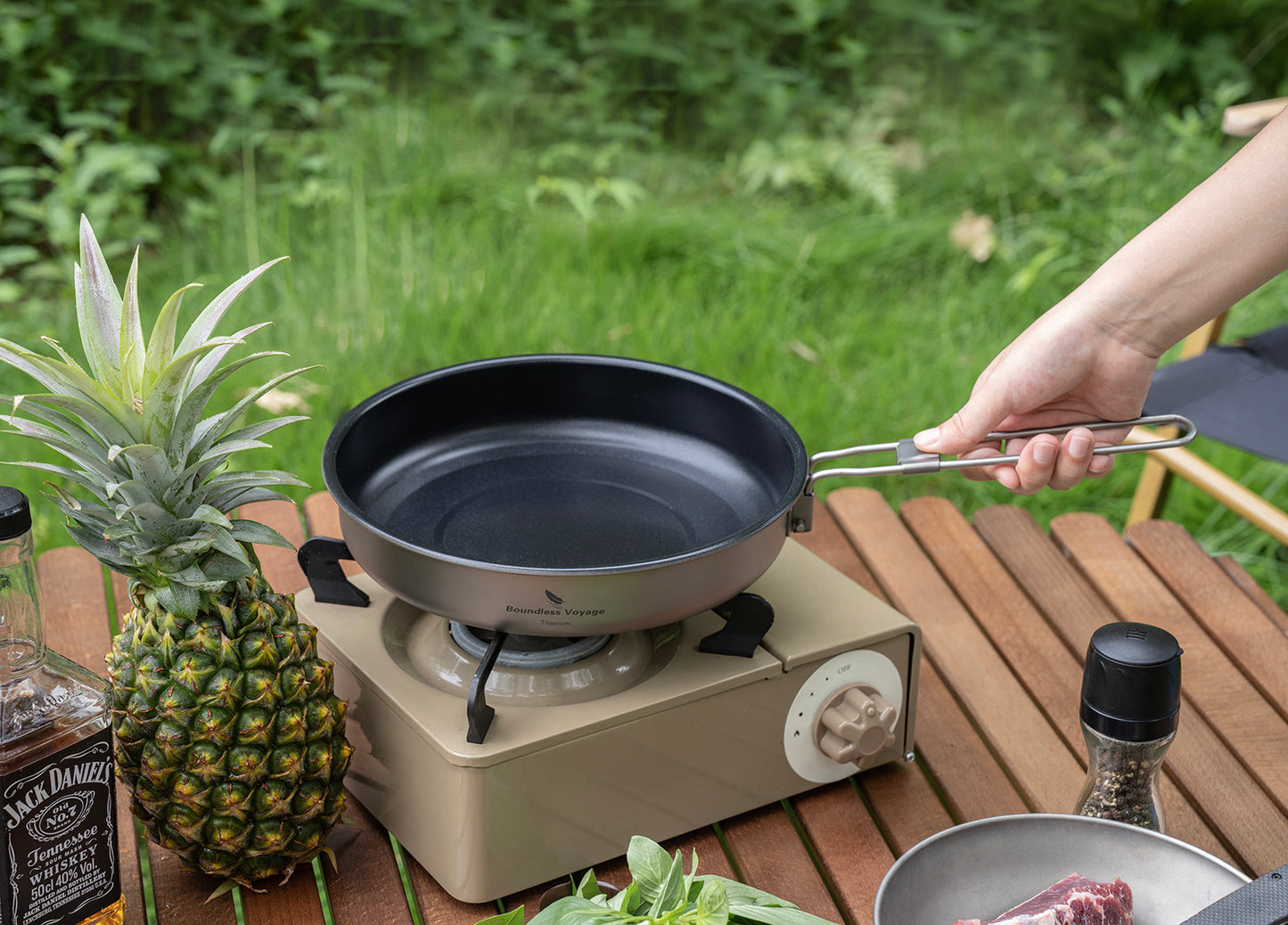 Boundless Voyage Titanium Non-Stick Frying Pan – Ultralight Camping Skillet with Folding Handle