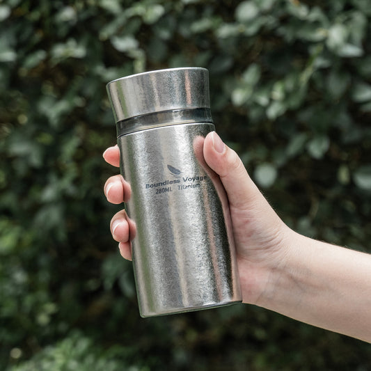 Boundless Voyage 280ml Titanium Mini Vacuum Flask | 9.5oz Ultralight Pocket Thermos | Double-Walled Insulated Coffee Bottle for Travel, Kids & Office | Non-Toxic & BPA-Free