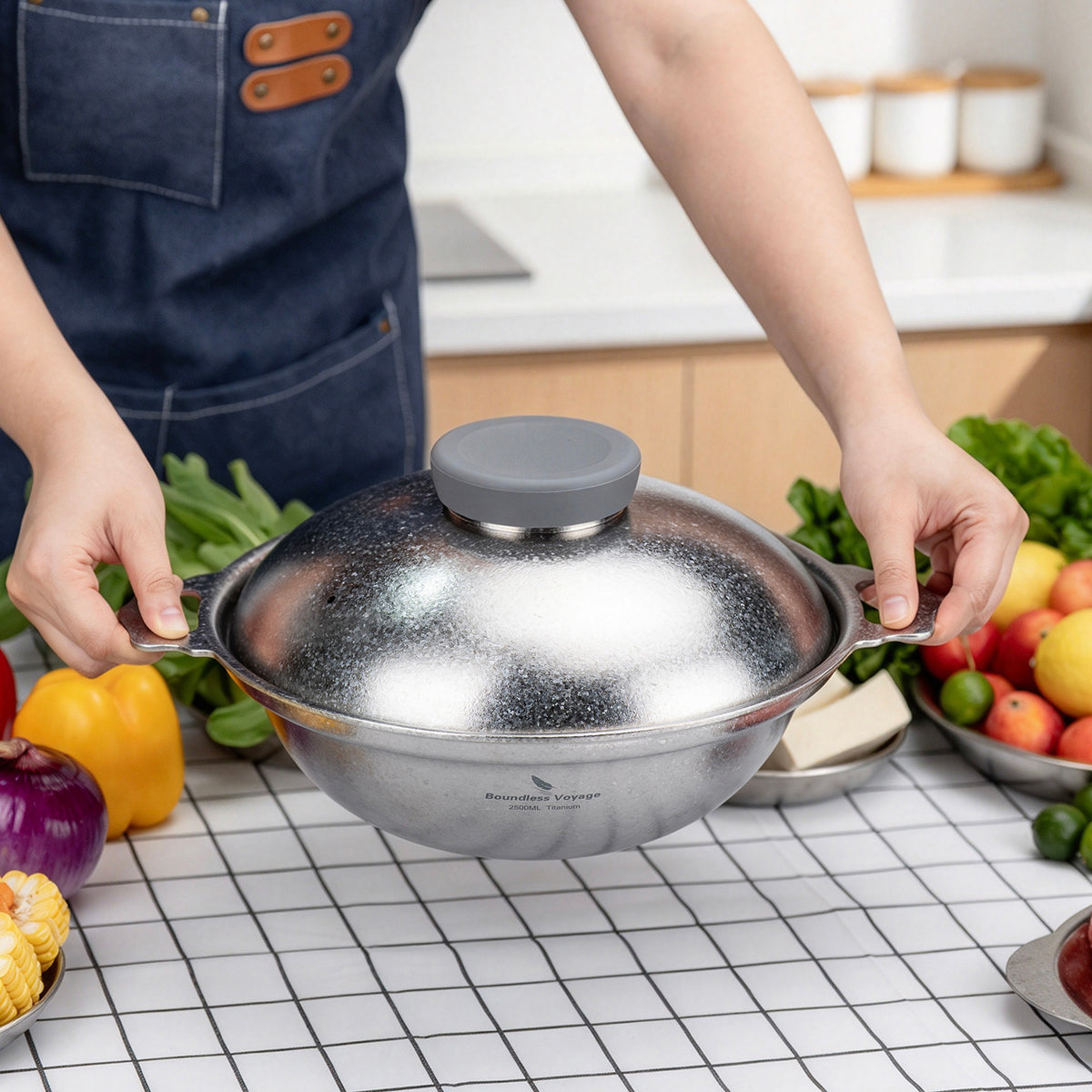 Boundless Voyage 2500ml Pure Titanium Camping Pot with Lid – Large Non-Coated Cooking Pot for Camping, Hot Pot & Outdoor Cooking