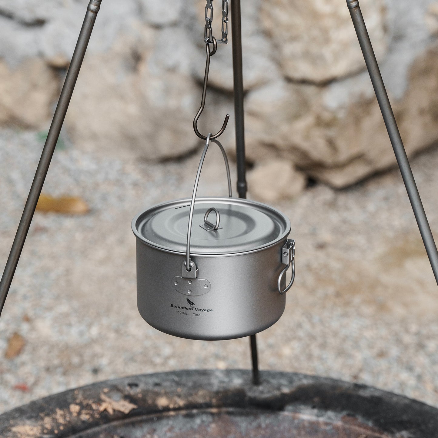 Boundless Voyage 1300ml TA1 Titanium Camping Pot with Lid – Ultralight Folding-Handle Cookware for Hiking, Picnic & Outdoor Soup Cooking