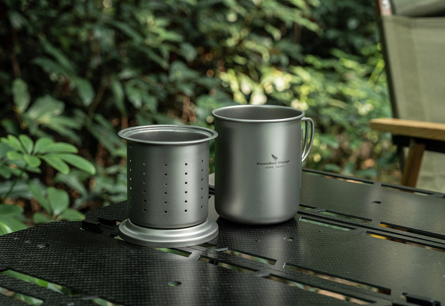 Boundless Voyage 450ml Titanium Cup with Filter Folding Handles Outdoor Camping Ti Tea Coffee Mug 15.2 fl oz Portable Lightweight Tea Maker Can Be Heated