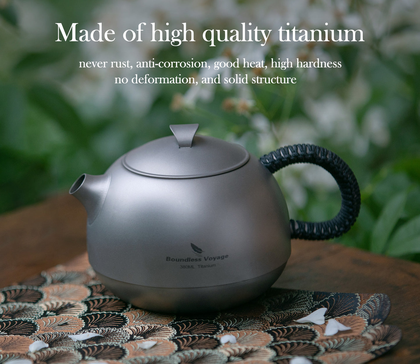 Boundless Voyage Titanium Kung Fu Tea Set | 380ml Kettle & 3PCS 25ml Cups | Anti-Scald Ultralight Tea Maker for Camping, Hiking & Travel