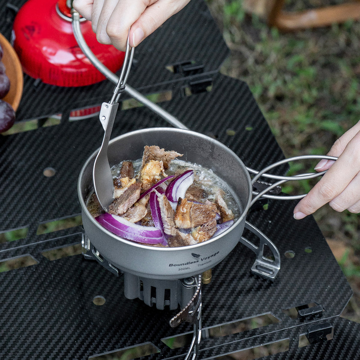 Boundless Voyage Titanium Pot & Pan Set with Folding Handles – Ultralight Camping Cookware Mess Kit for Hiking, Picnic & Outdoor Tableware