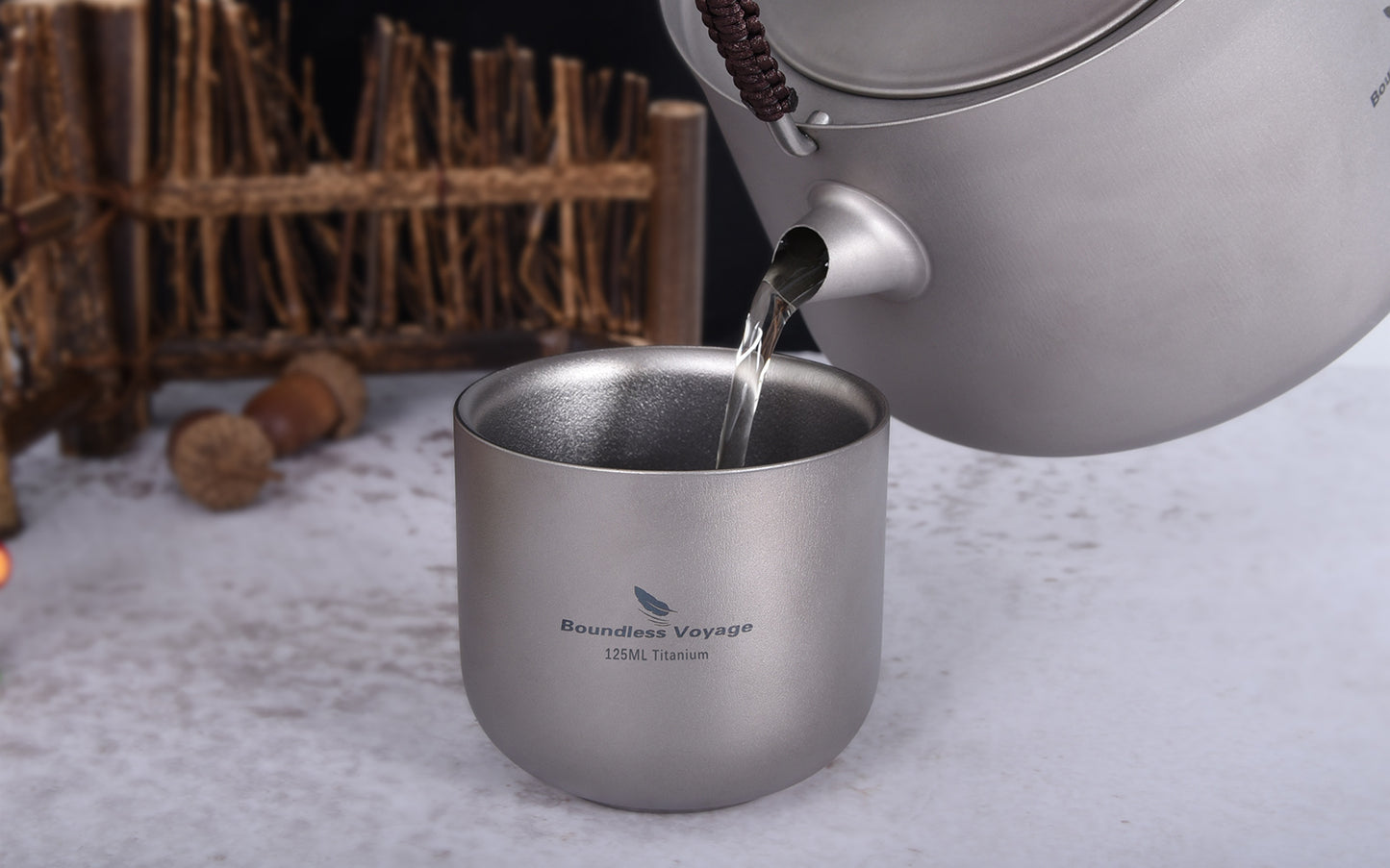 Boundless Voyage Titanium 125ml Double-Layer Cup Outdoor Camping Anti-scalding Mug Drinkware Tableware