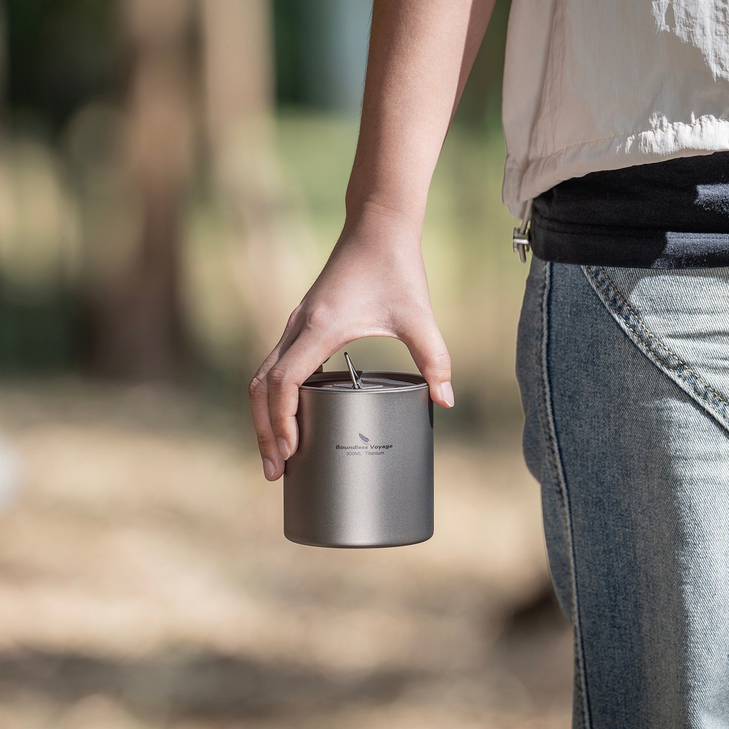 Boundless Voyage Titanium Double-wall Cup with Lid 300ml Insulated Ultralight Camping Mug