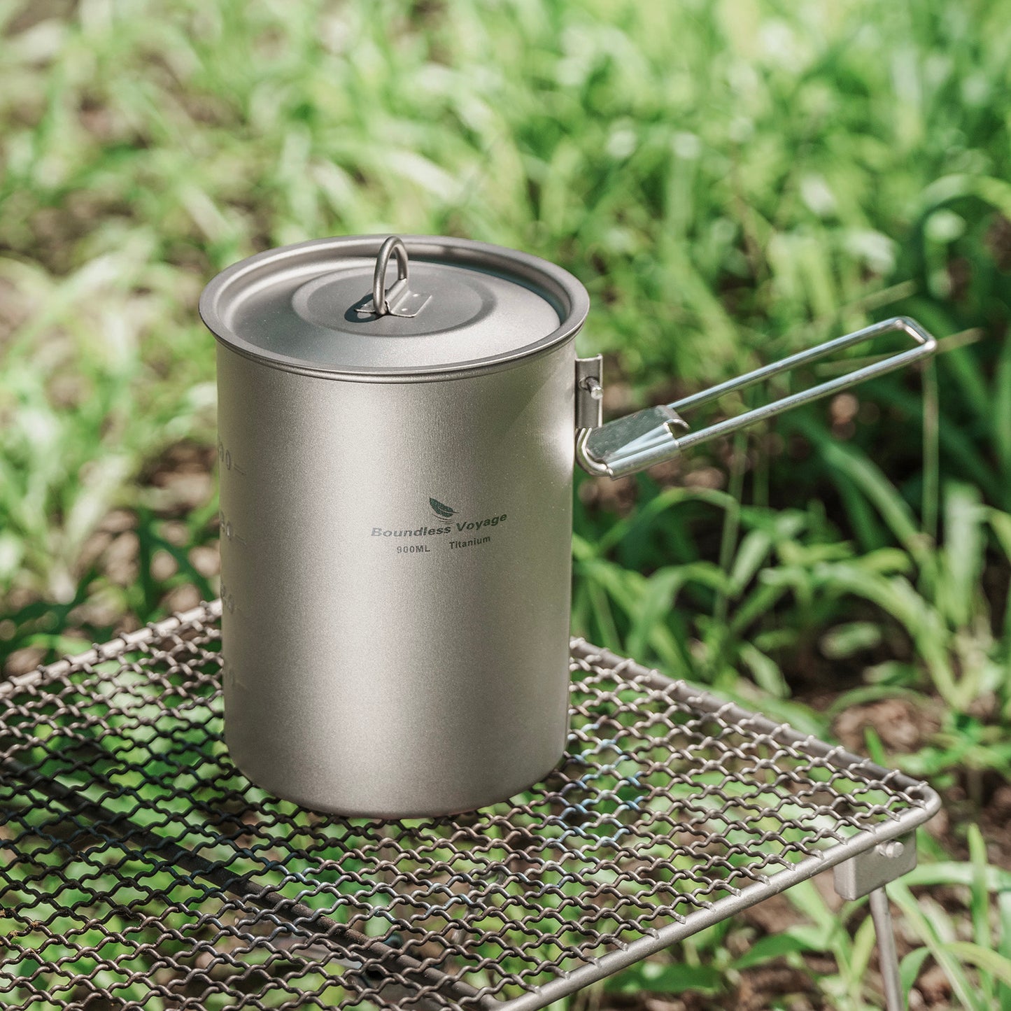 Boundless Voyage TA1 Titanium Outdoor Pot with Lid – Ultralight Folding Handle Camping, Hiking & Picnic Cookware