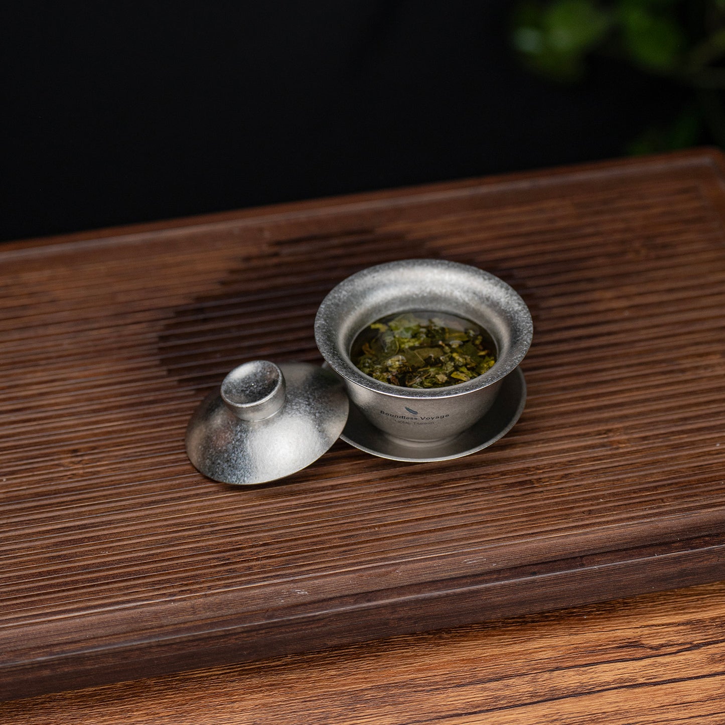 Boundless Voyage 130ml Crystallized Titanium Gaiwan Set | Ultralight 121g Chinese Kung Fu Tea Bowl | Double-Walled Anti-Scald Teacup with Lid & Saucer